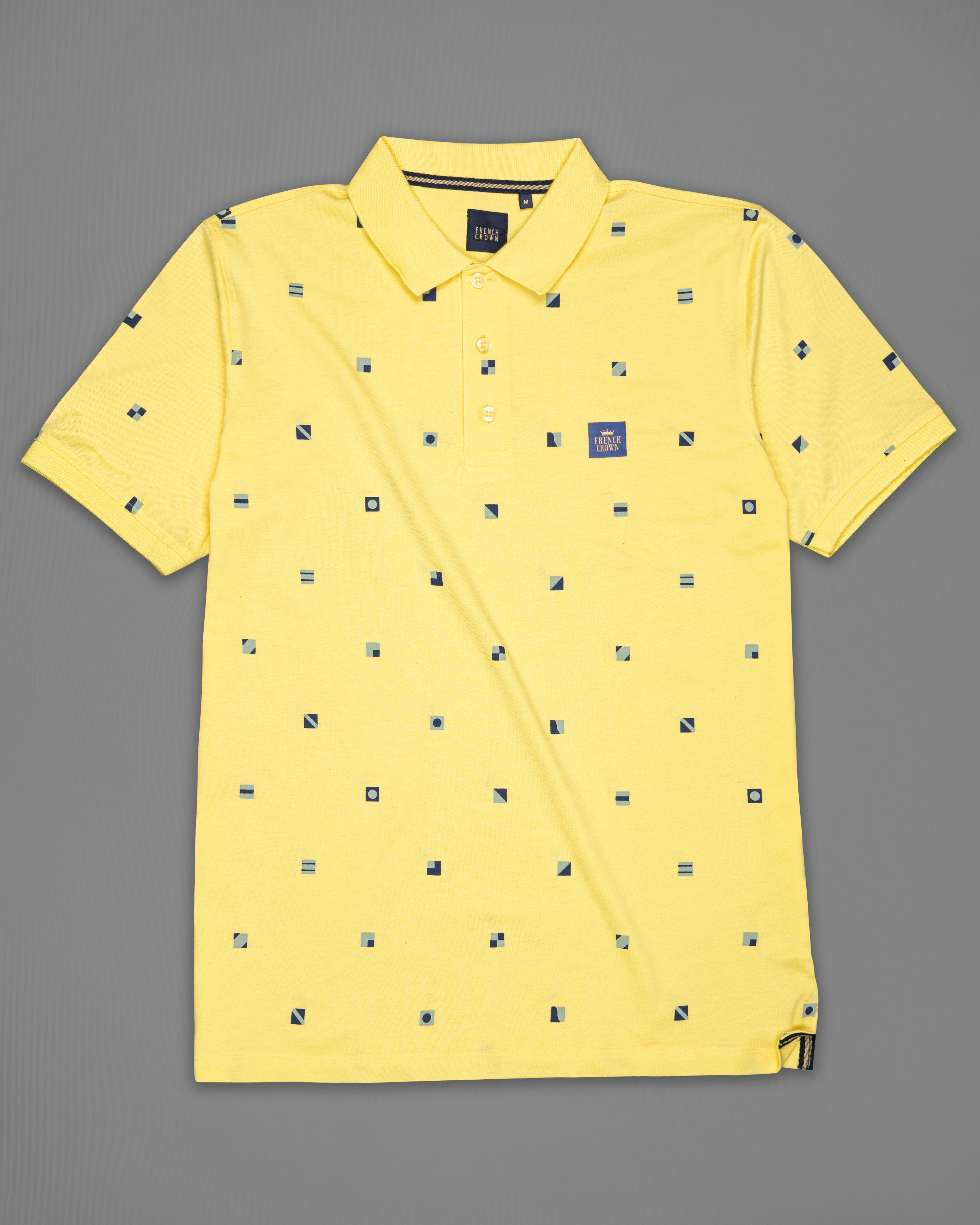 Sweet Corn Yellow and Cardinal Pink Printed Organic Cotton Mercerised Pique Polo TS819-S, TS819-M, TS819-L, TS819-XL, TS819-XXL