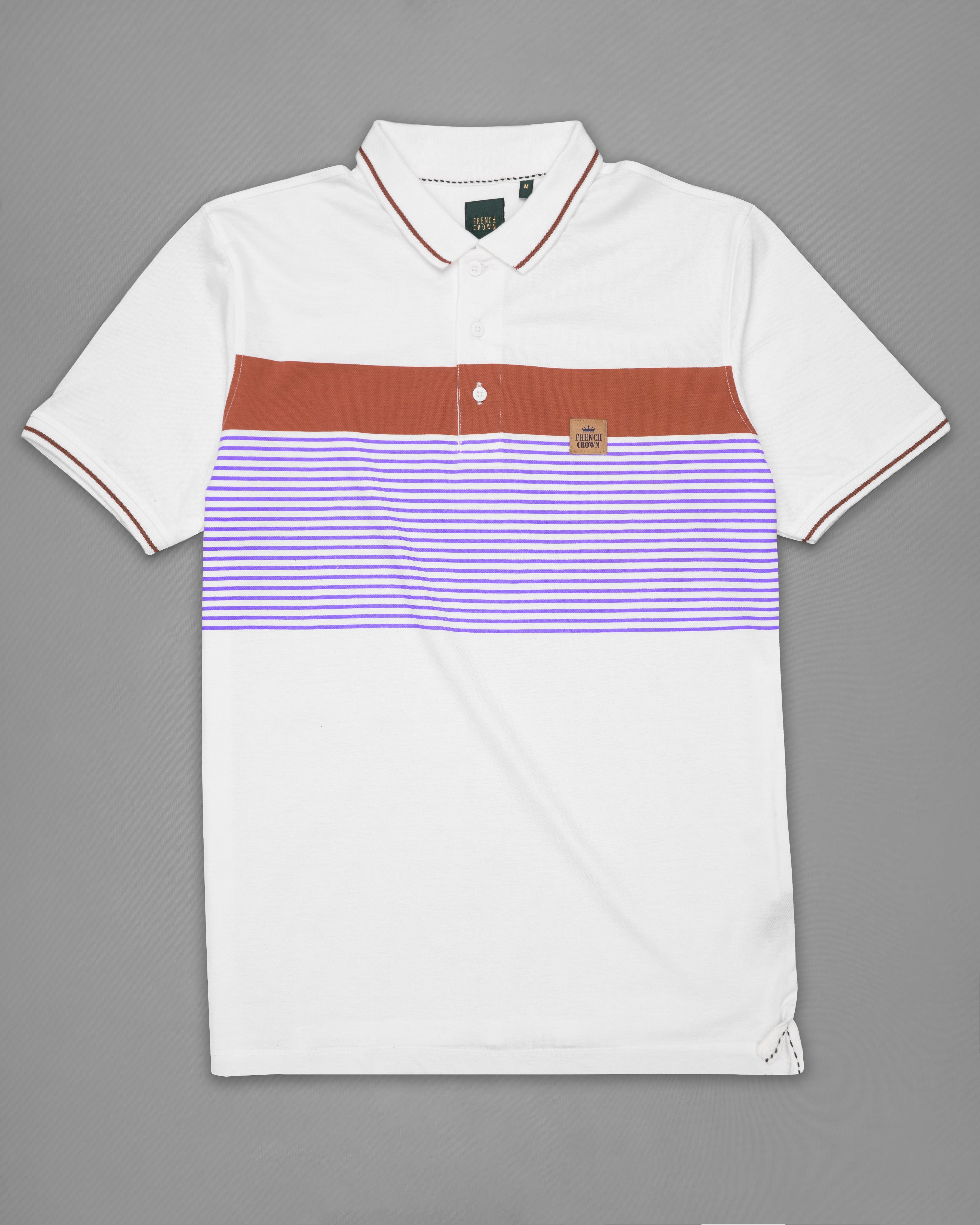 Bright White with Dull Lavender Striped Organic Cotton Pique Polo TS822-S, TS822-M, TS822-L, TS822-XL, TS822-XXL