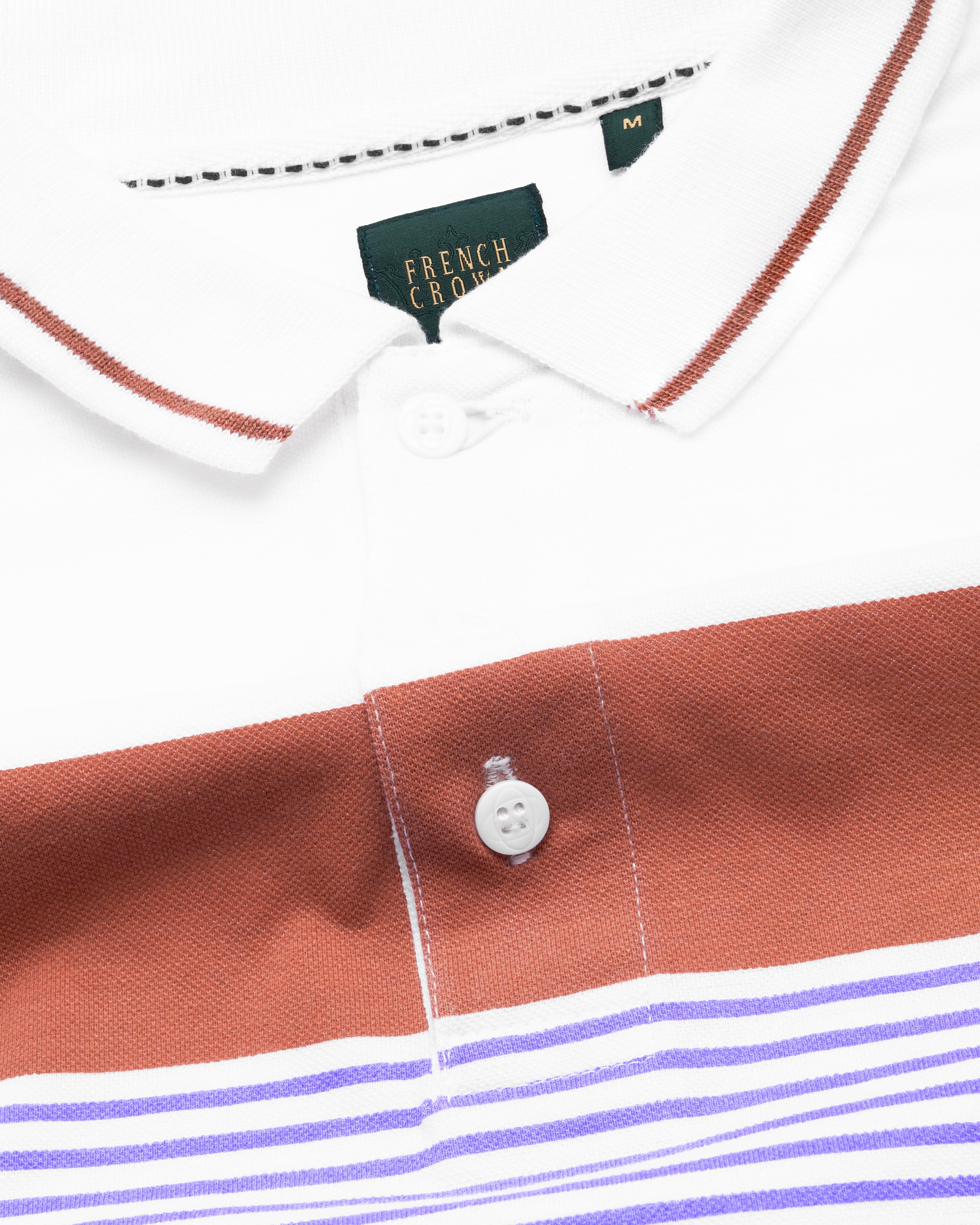 Bright White with Dull Lavender Striped Organic Cotton Pique Polo TS822-S, TS822-M, TS822-L, TS822-XL, TS822-XXL