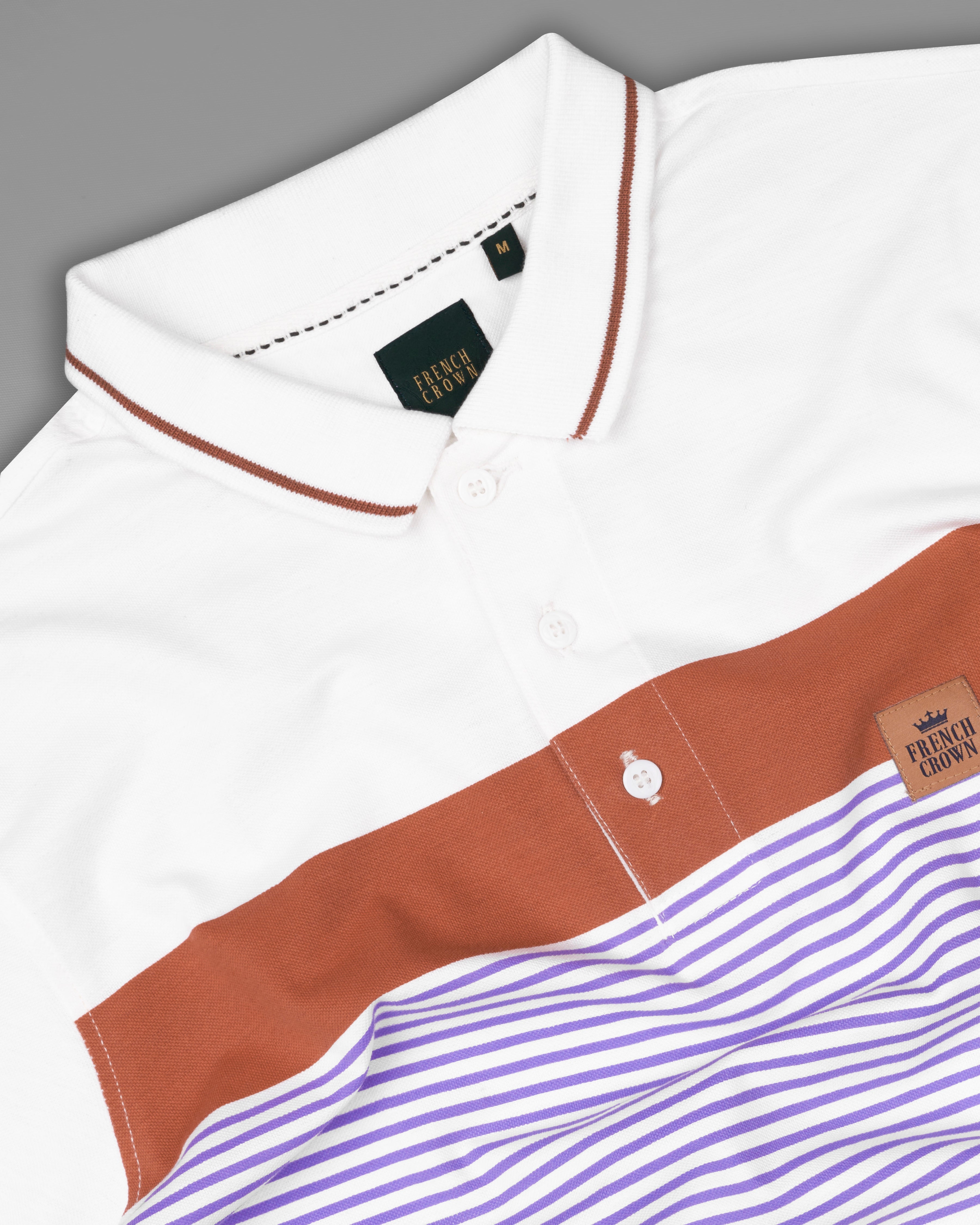 Bright White with Dull Lavender Striped Organic Cotton Pique Polo TS822-S, TS822-M, TS822-L, TS822-XL, TS822-XXL