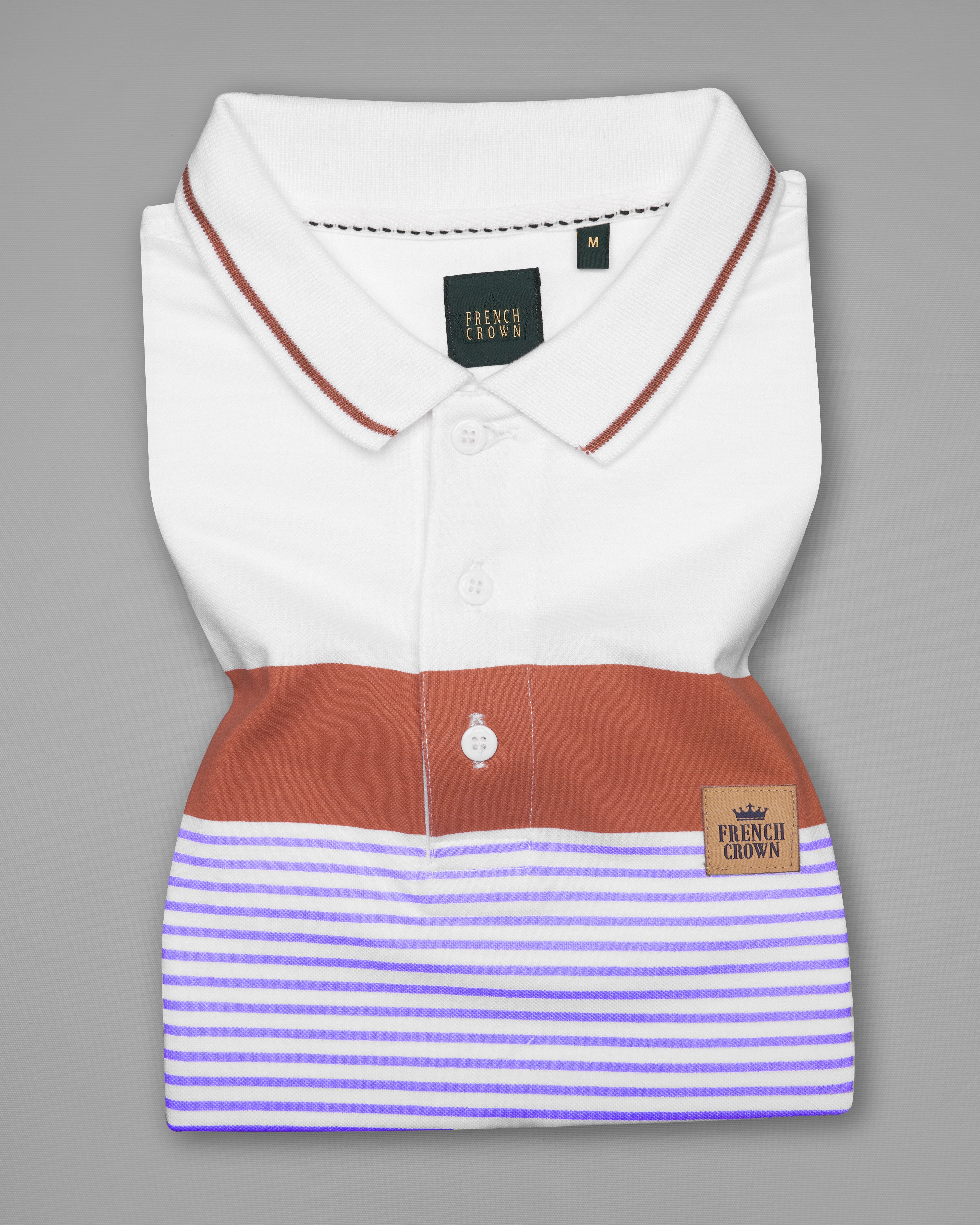 Bright White with Dull Lavender Striped Organic Cotton Pique Polo TS822-S, TS822-M, TS822-L, TS822-XL, TS822-XXL