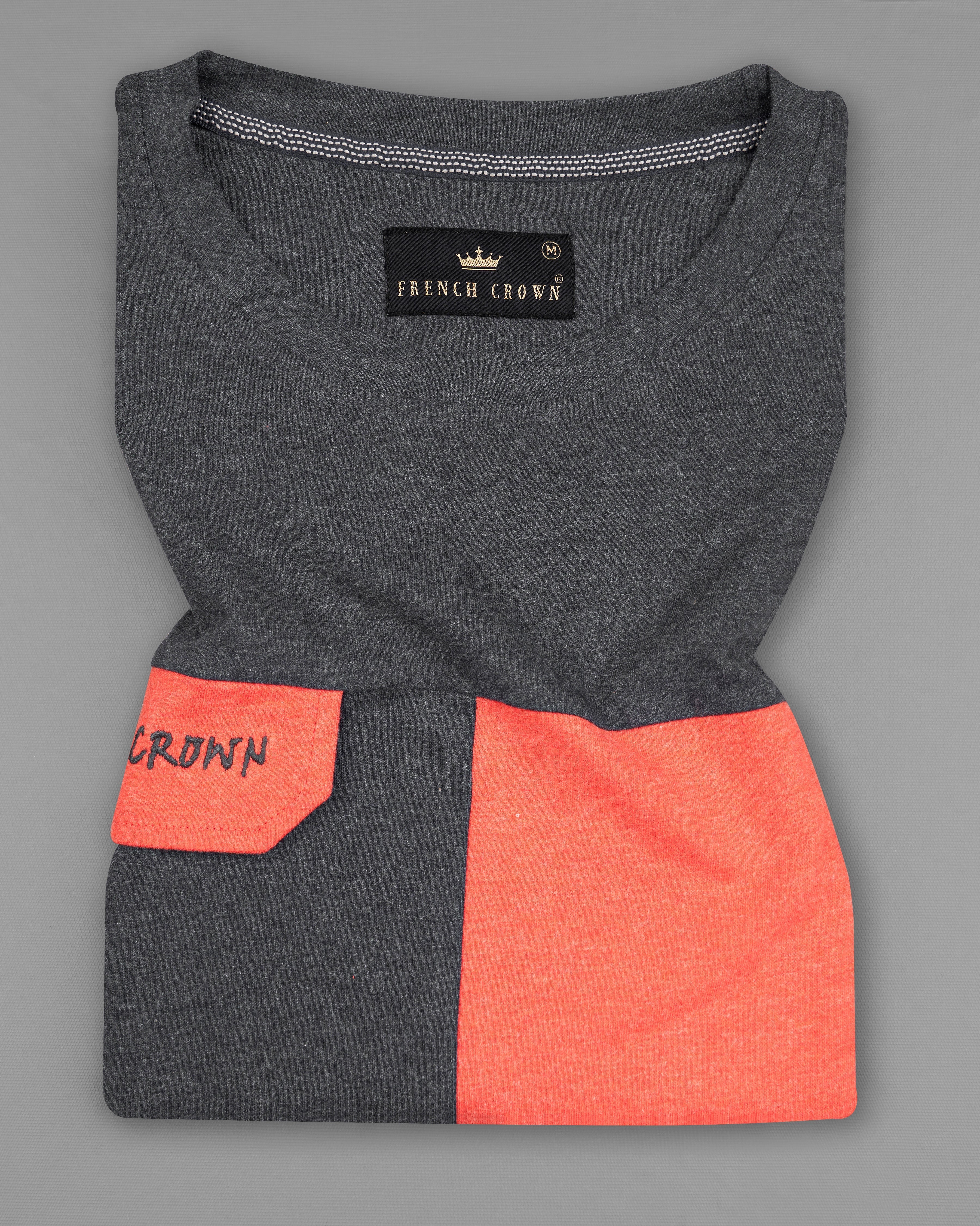 Wenge Gray and Persimmon Red Organic Cotton T-shirt TS832-S, TS832-M, TS832-L, TS832-XL, TS832-XXL