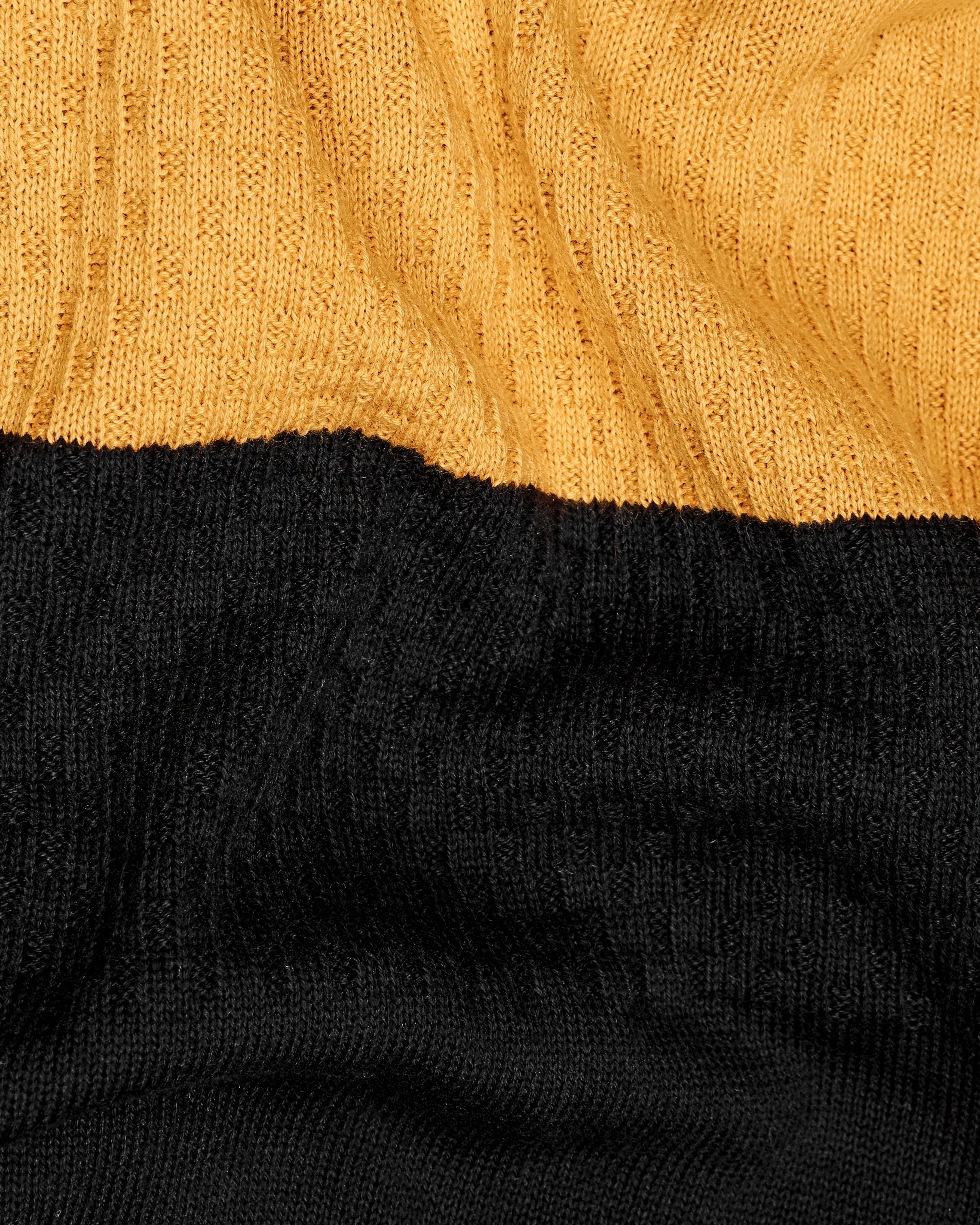 Jade Black and Butterscotch Yellow Jacquard Textured Flat-Knit Premium Cotton Polo TS872-S, TS872-M, TS872-L, TS872-XL, TS872-XXL