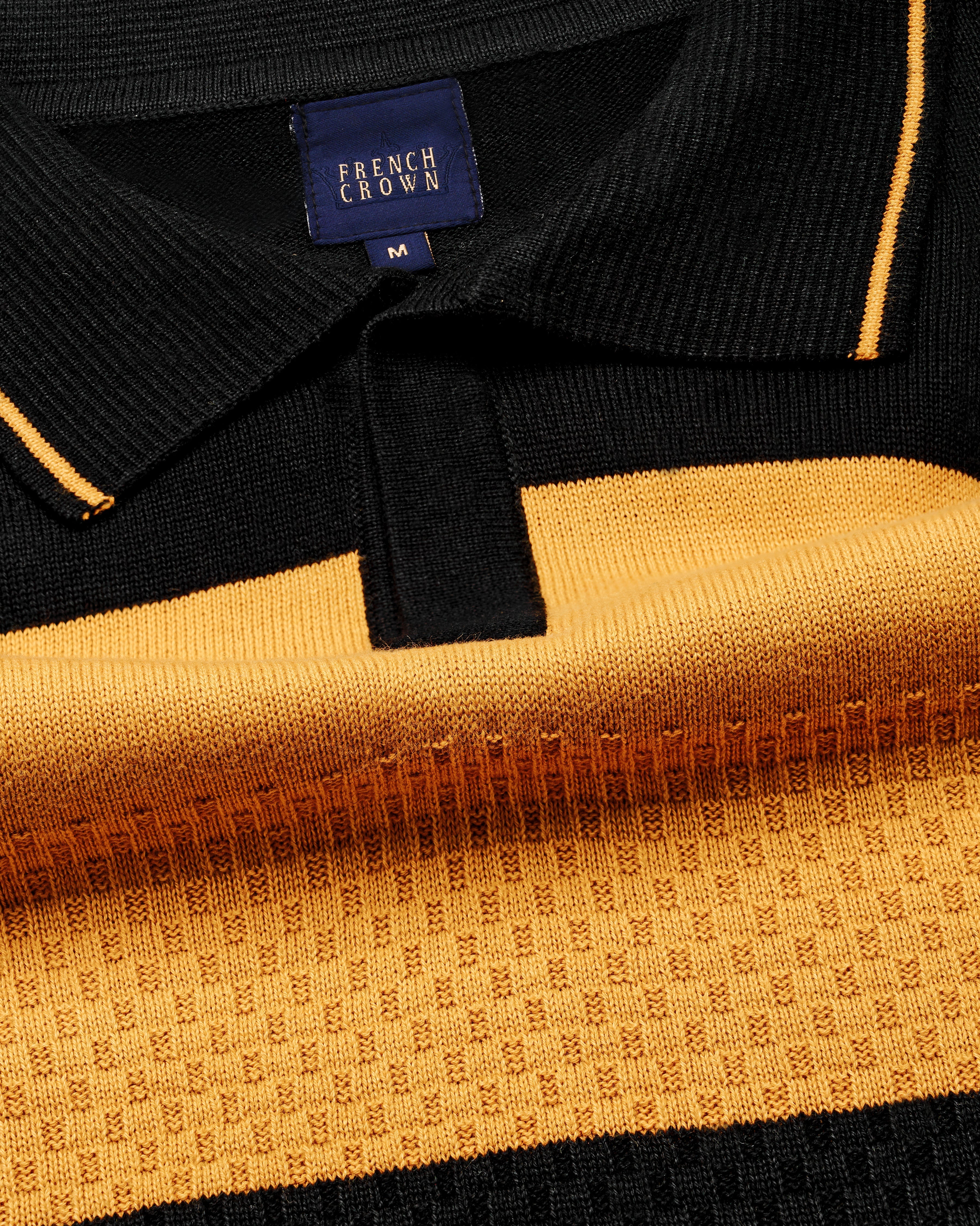 Jade Black and Butterscotch Yellow Jacquard Textured Flat-Knit Premium Cotton Polo TS872-S, TS872-M, TS872-L, TS872-XL, TS872-XXL