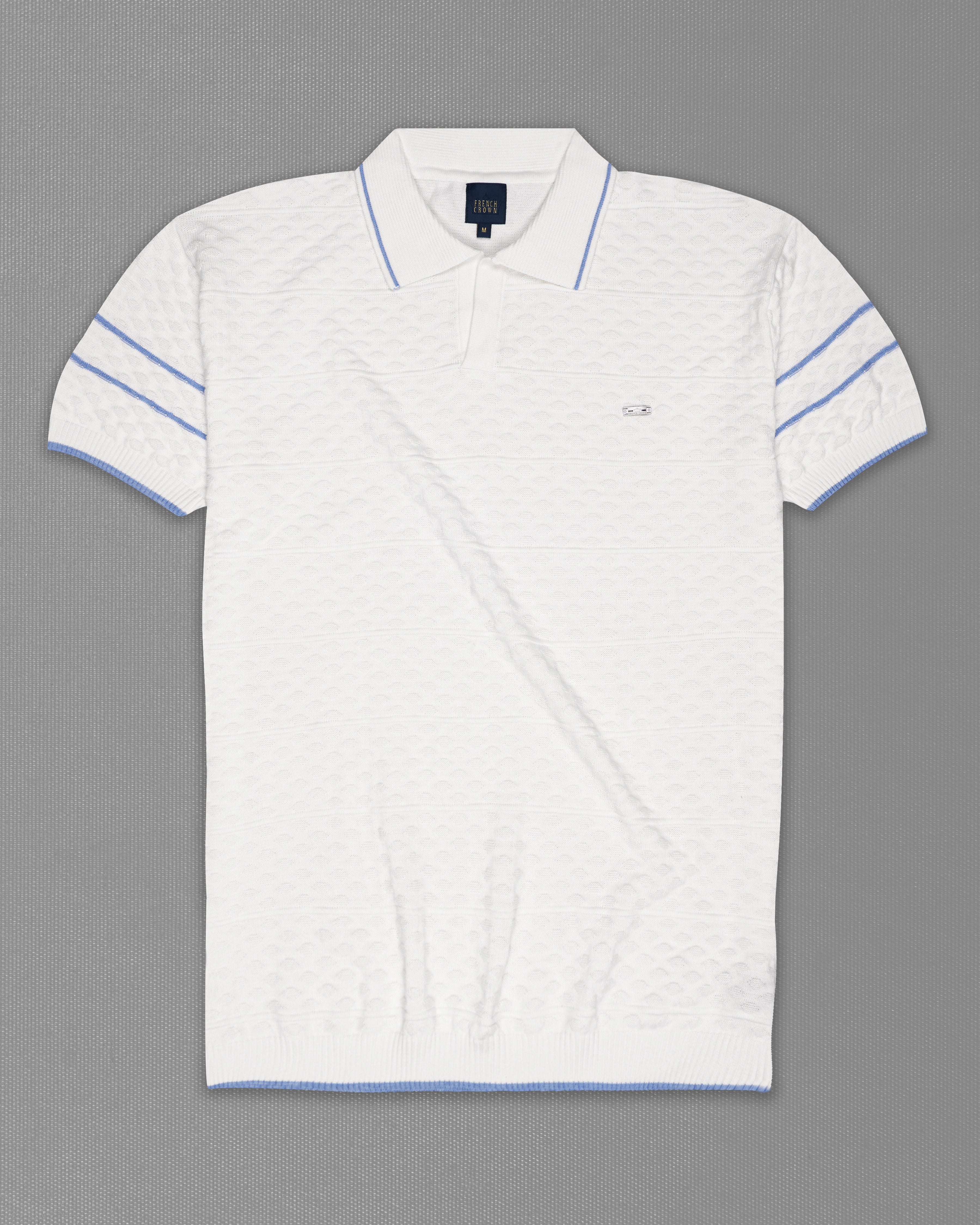 Bright White Jacquard Textured Flat-Knit Premium Cotton Polo TS873-S, TS873-M, TS873-L, TS873-XL, TS873-XXL