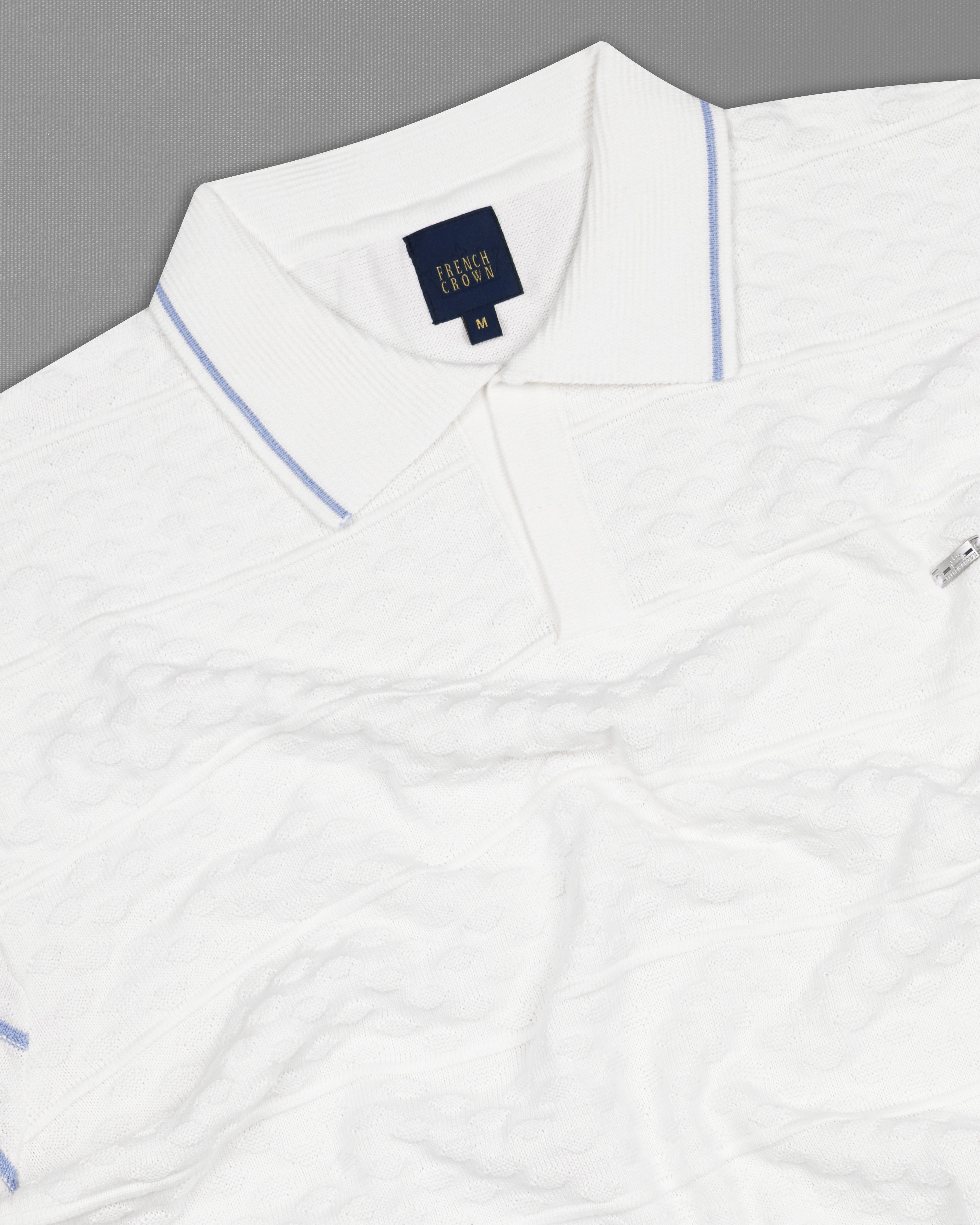 Bright White Jacquard Textured Flat-Knit Premium Cotton Polo TS873-S, TS873-M, TS873-L, TS873-XL, TS873-XXL