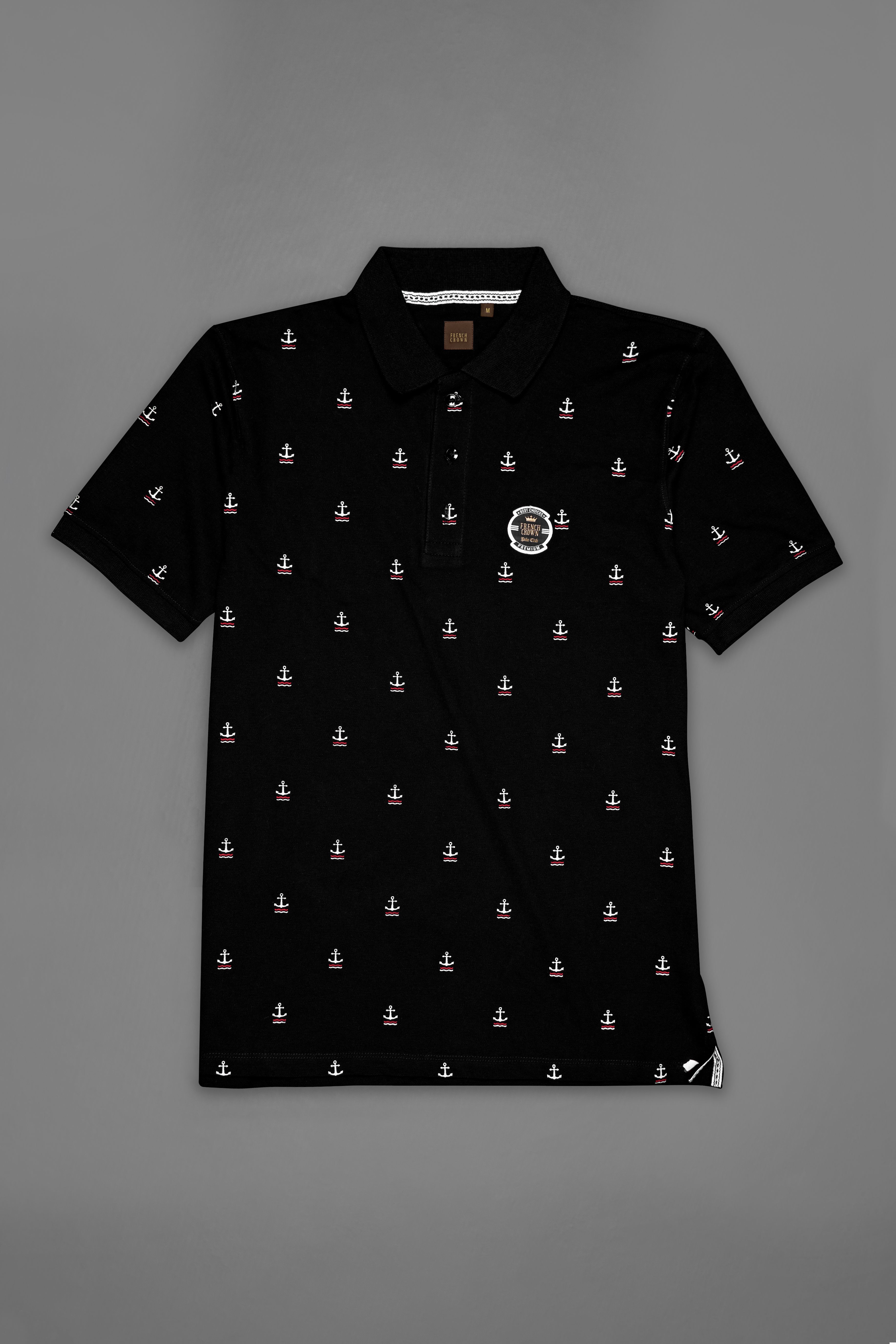 Jade Black Anchor Printed Premium Cotton Pique Polo TS898-S, TS898-M, TS898-L, TS898-XL, TS898-XXL