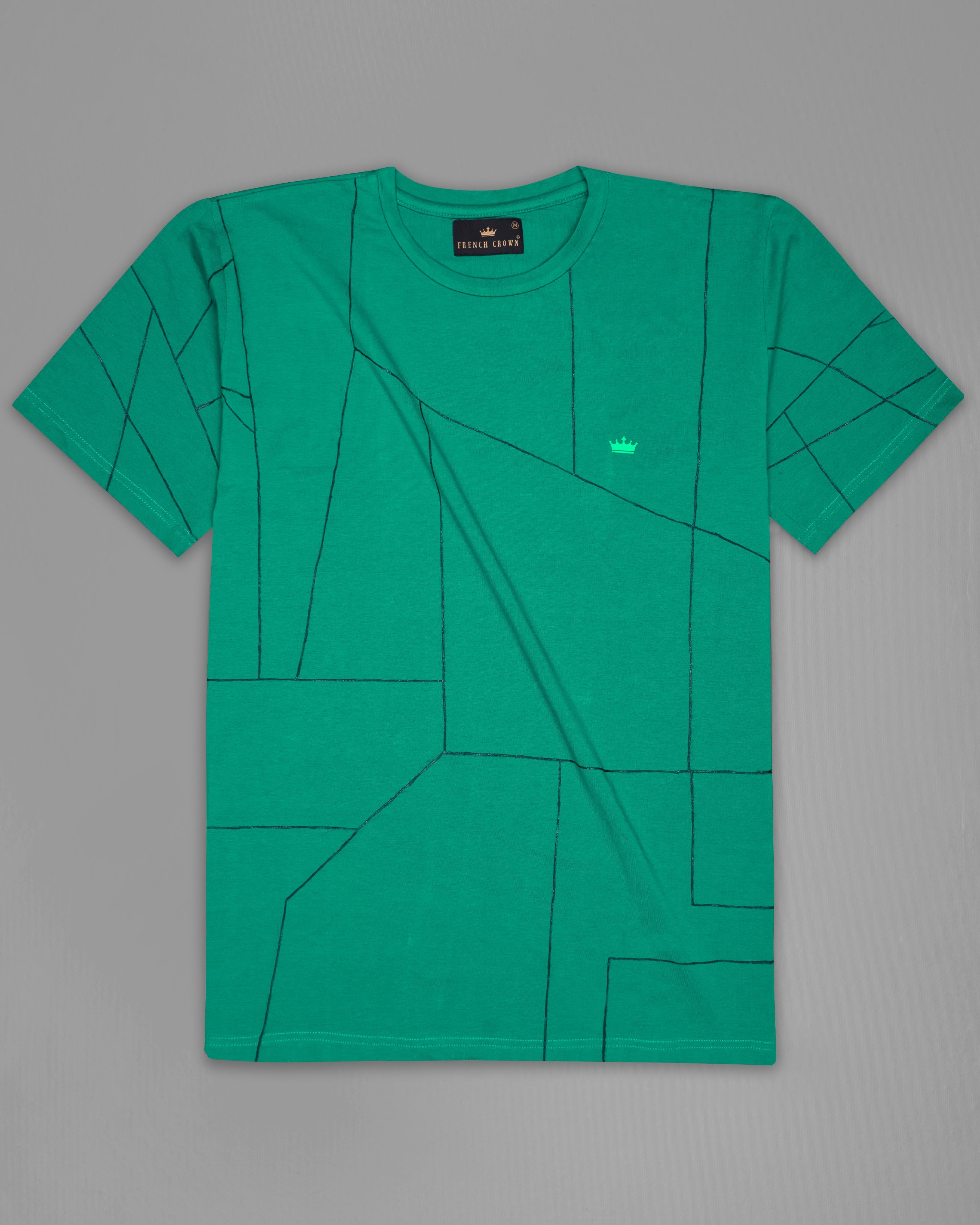 Tropical Green Geometric Hand Painted Premium Cotton T-shirt TS005-W007-S, TS005-W007-M, TS005-W007-L, TS005-W007-XL, TS005-W007-XXL