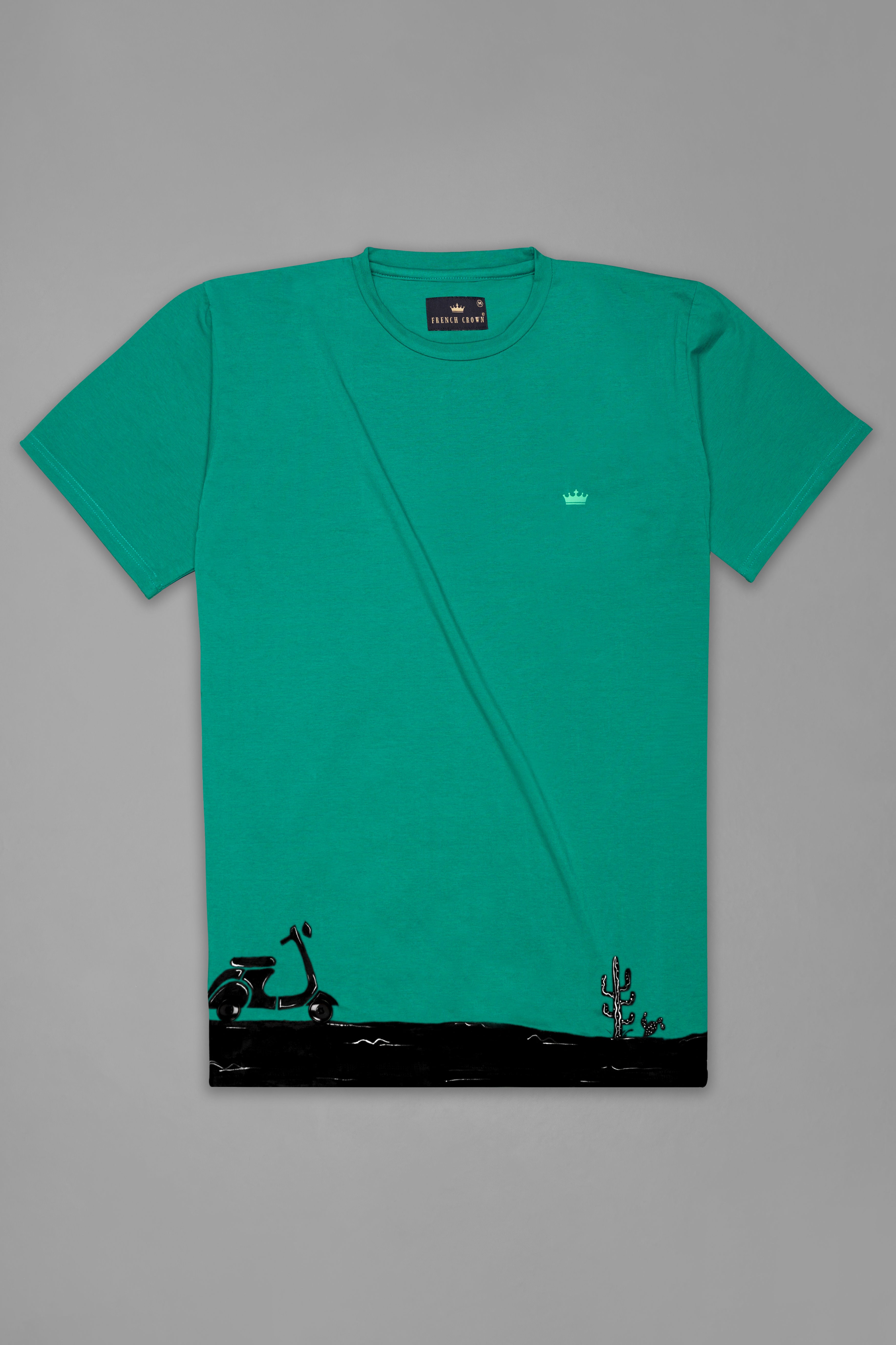 Gossamer Green Hand Painted Premium Cotton Designer T-Shirt TS005-W014-S, TS005-W014-M, TS005-W014-L, TS005-W014-XL, TS005-W014-XXL