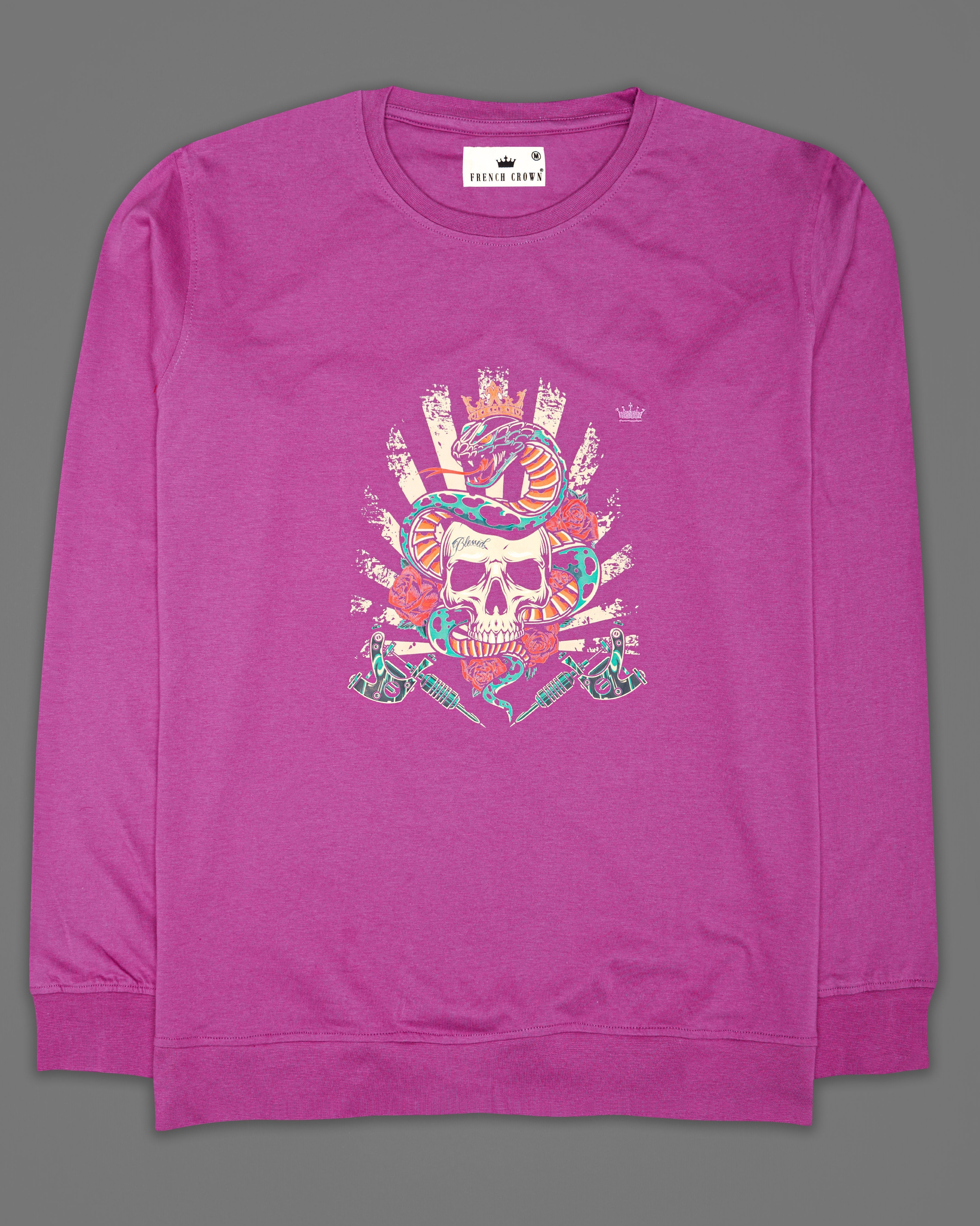 Bashful Pink Rubber Printed Super Soft Organic Cotton Sweatshirt TS166-W01-S, TS166-W01-M, TS166-W01-L, TS166-W01-XL, TS166-W01-XXL