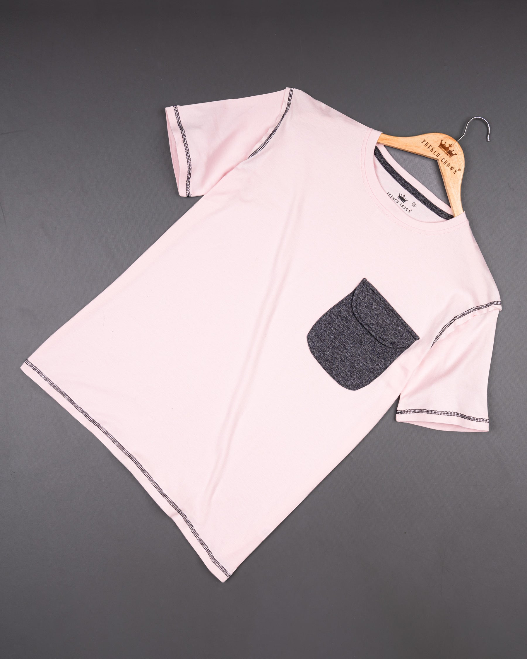 Fair Pink with grey flap Pocket Super Soft heavyweight premium cotton winter T-shirt TS414-S, TS414-M, TS414-L, TS414-XL, TS414-XXL, TS414-3XL, TS414-4XL