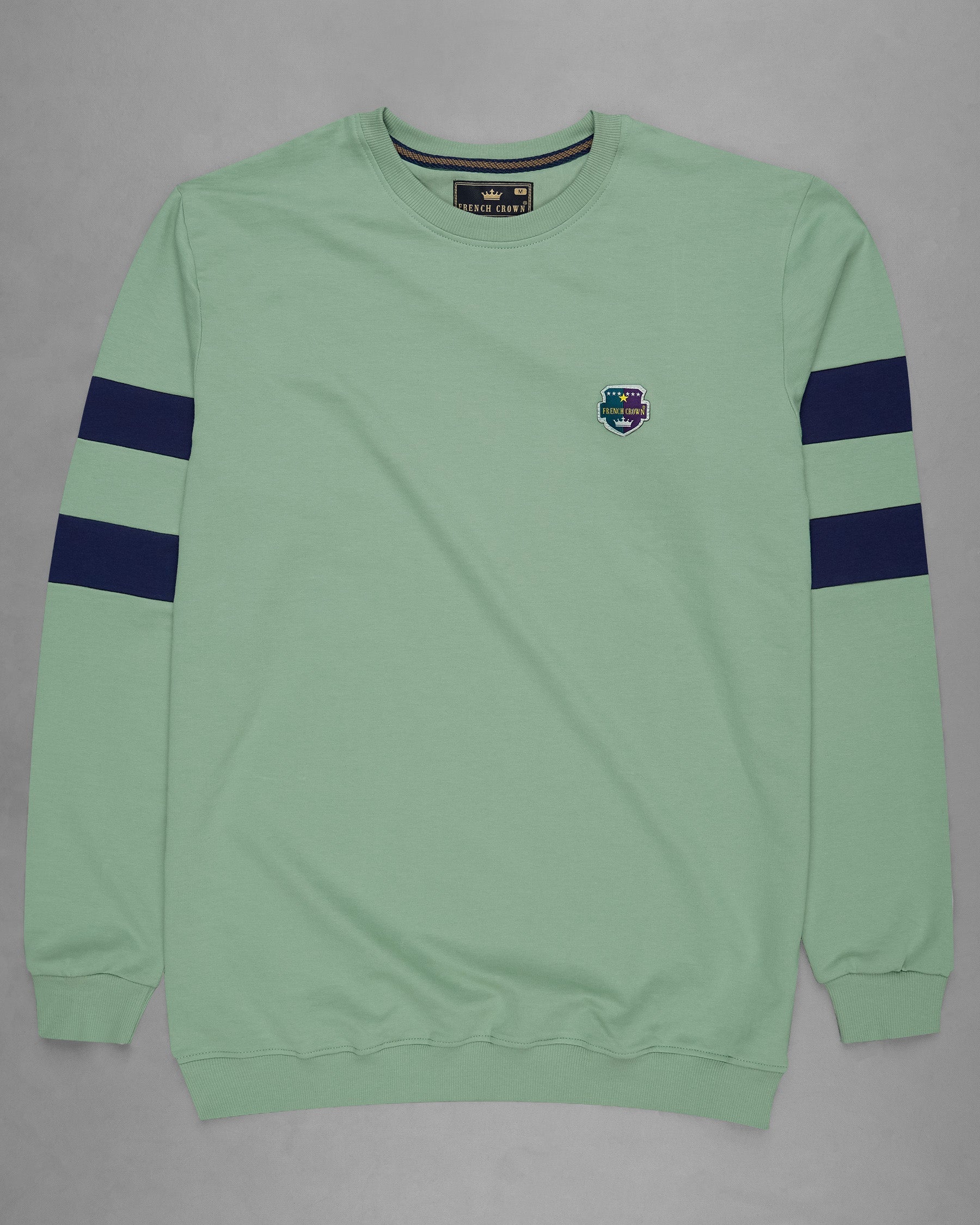 Cascade Green with Navy Blue Patch Worked Sweatshirt TS583-S, TS583-M, TS583-L, TS583-XL, TS583-XXL, TS583-3XL, TS583-4XL