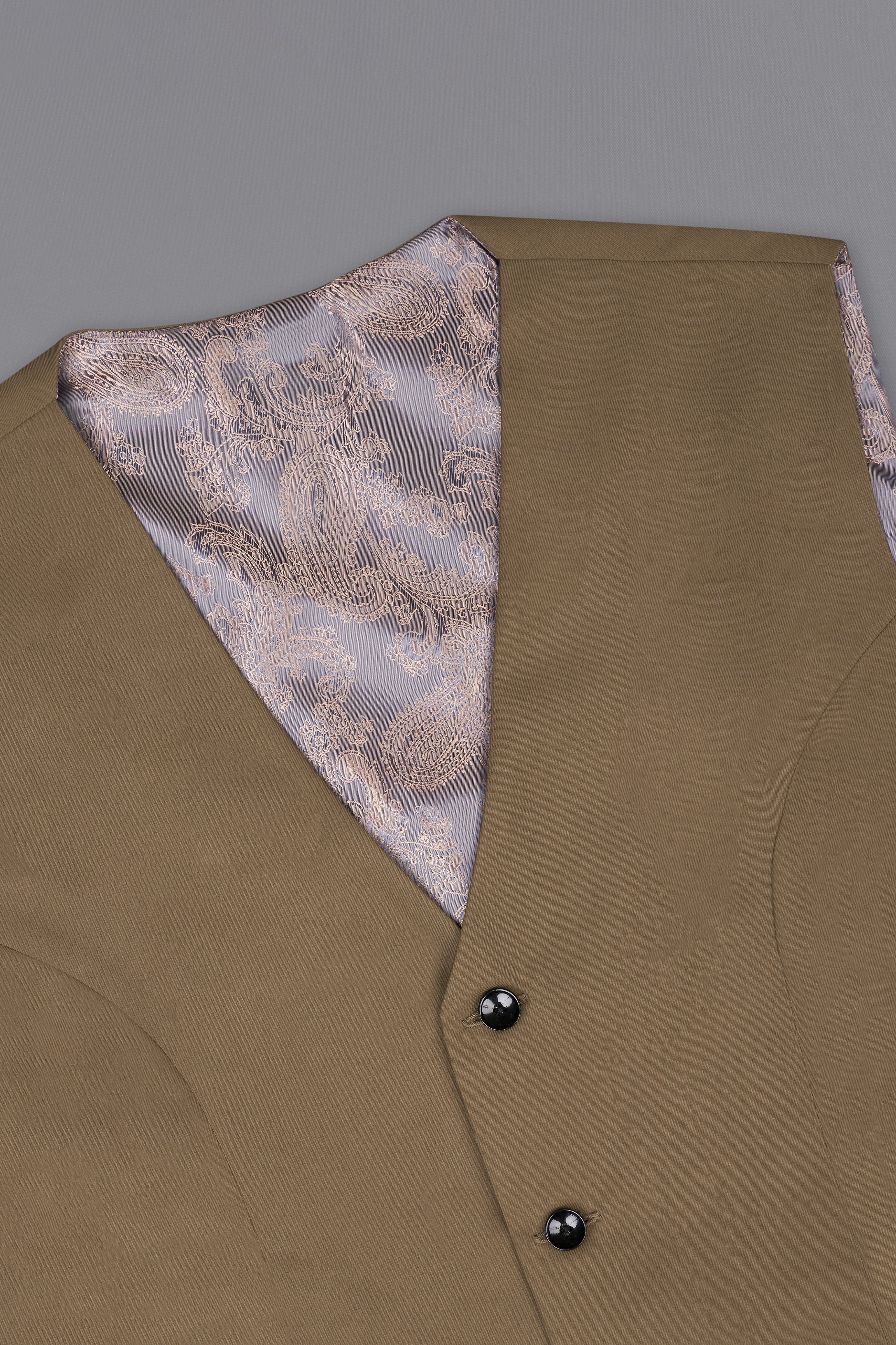 Khaki Brown Textured Waistcoat