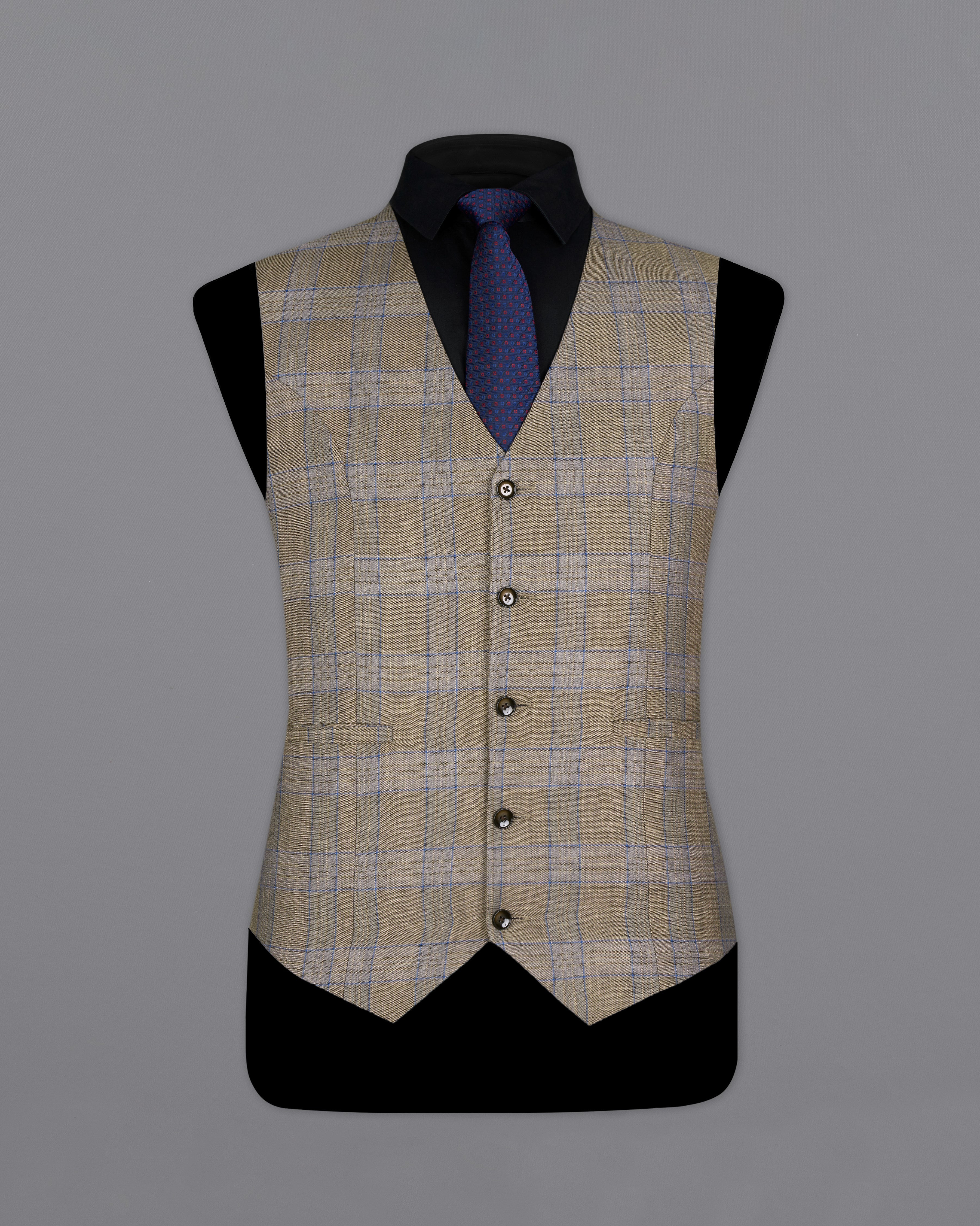 Arrowtown Brown with Azure Blue Plaid Waistcoat V2611-36, V2611-38, V2611-40, V2611-42, V2611-44, V2611-46, V2611-48, V2611-50, V2611-52, V2611-54, V2611-56, V2611-58, V2611-60