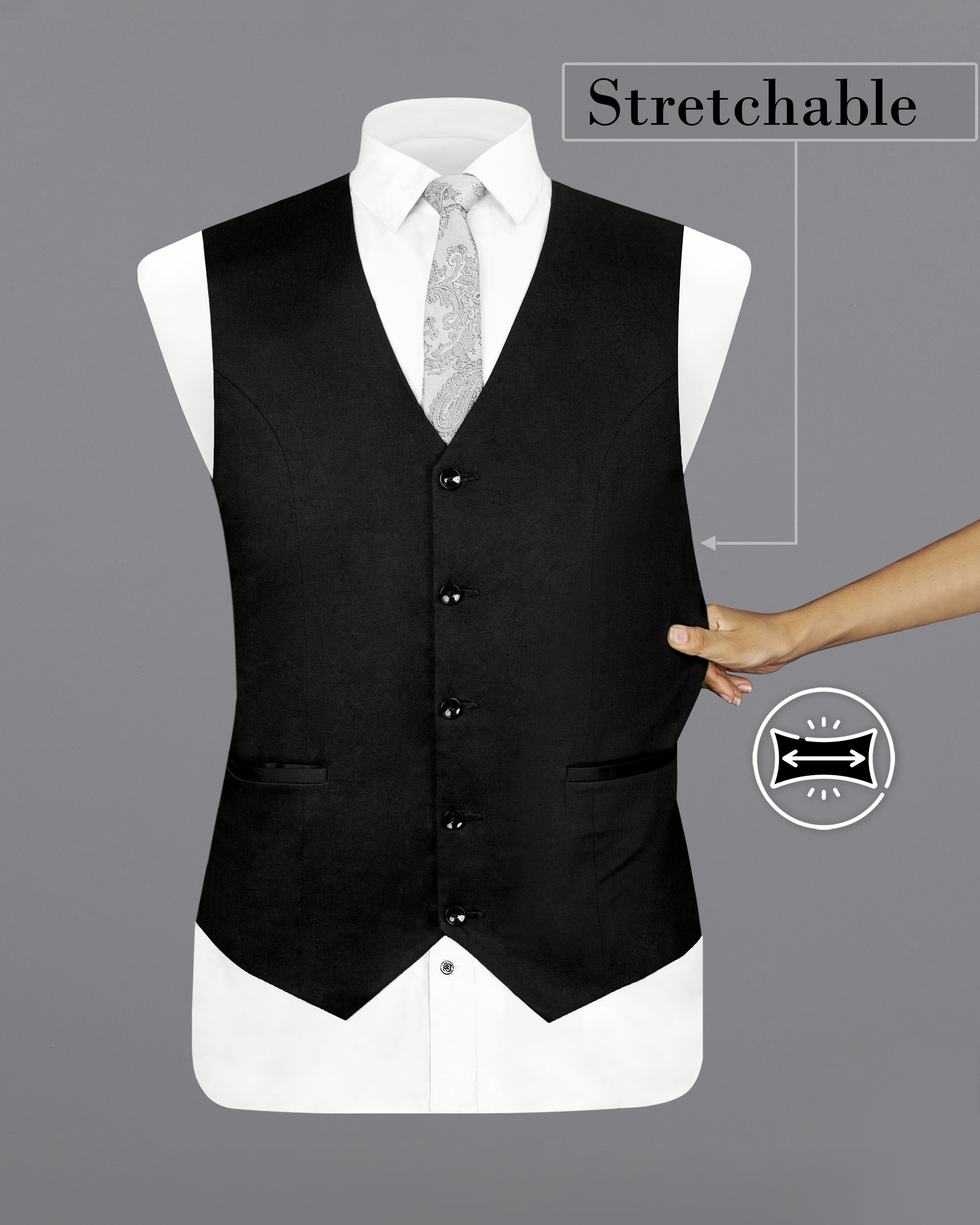 Jade Black Solid Premium Cotton Waistcoat V2622-36, V2622-38, V2622-40, V2622-42, V2622-44, V2622-46, V2622-48, V2622-50, V2622-52, V2622-54, V2622-56, V2622-58, V2622-60