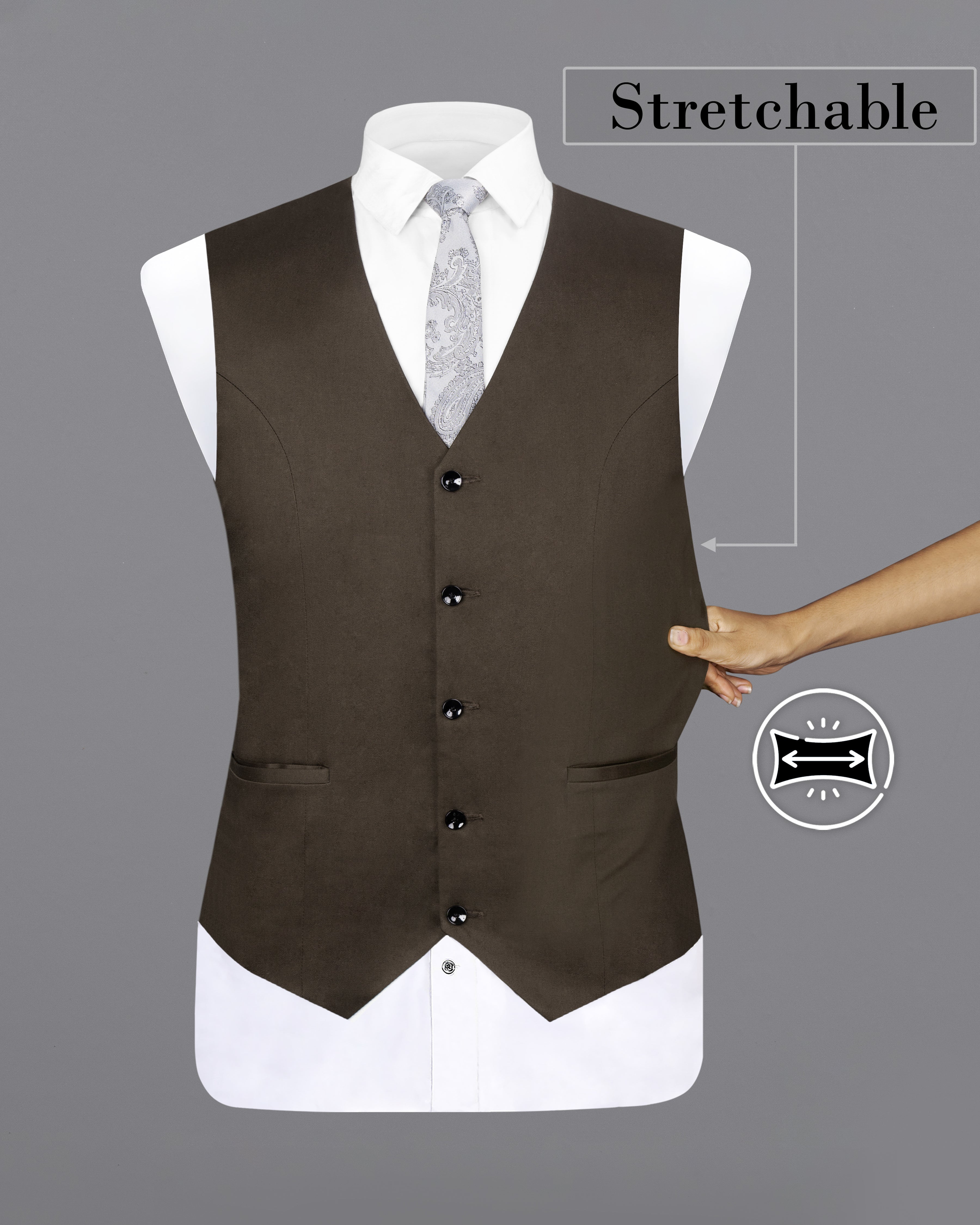 Walnut Brown Solid Premium Cotton Waistcoat V2627-36, V2627-38, V2627-40, V2627-42, V2627-44, V2627-46, V2627-48, V2627-50, V2627-52, V2627-54, V2627-56, V2627-58, V2627-60