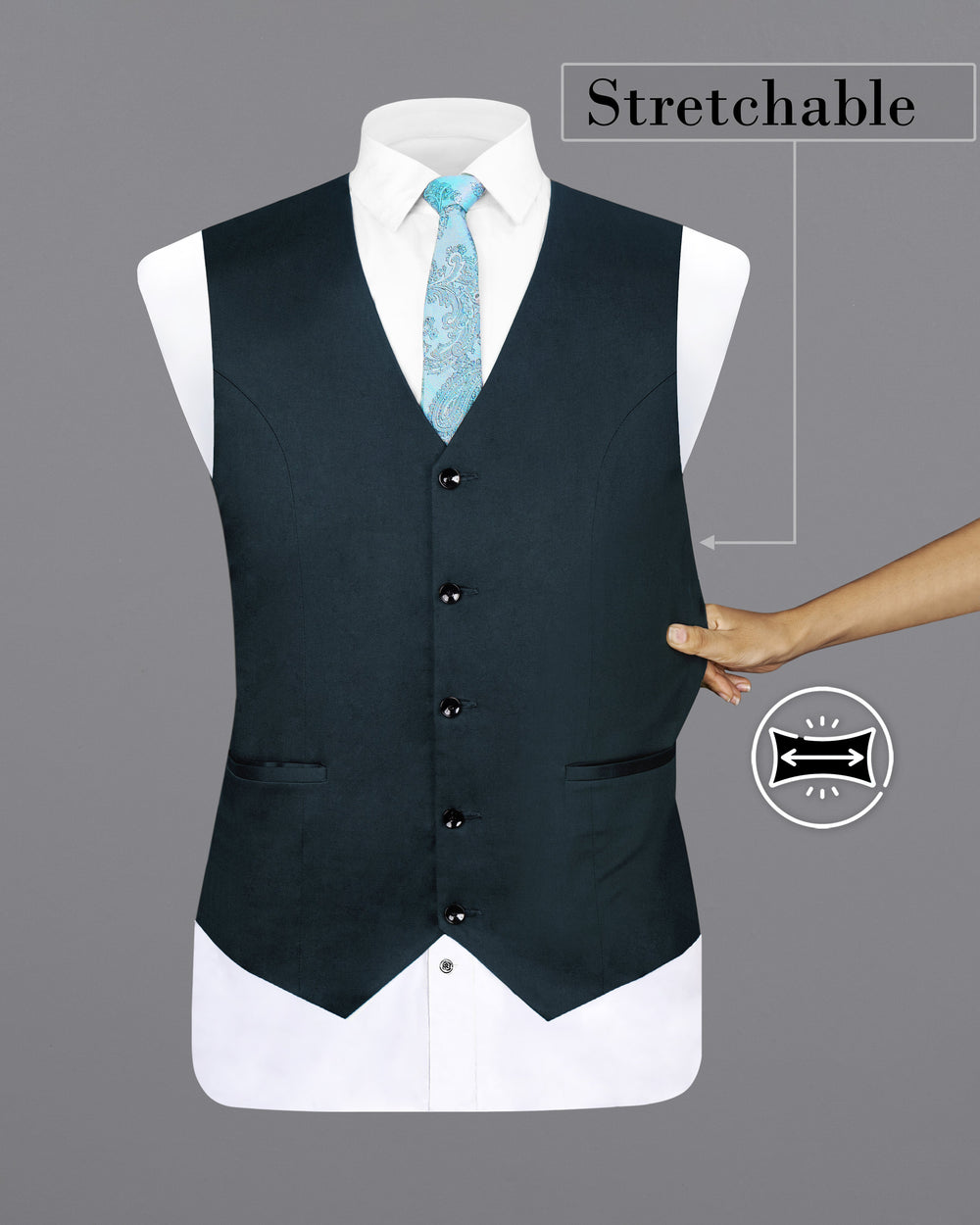 TIMBER SEA BLUE SOLID STRETCHABLE PREMIUM COTTON TRAVELER WAISTCOAT