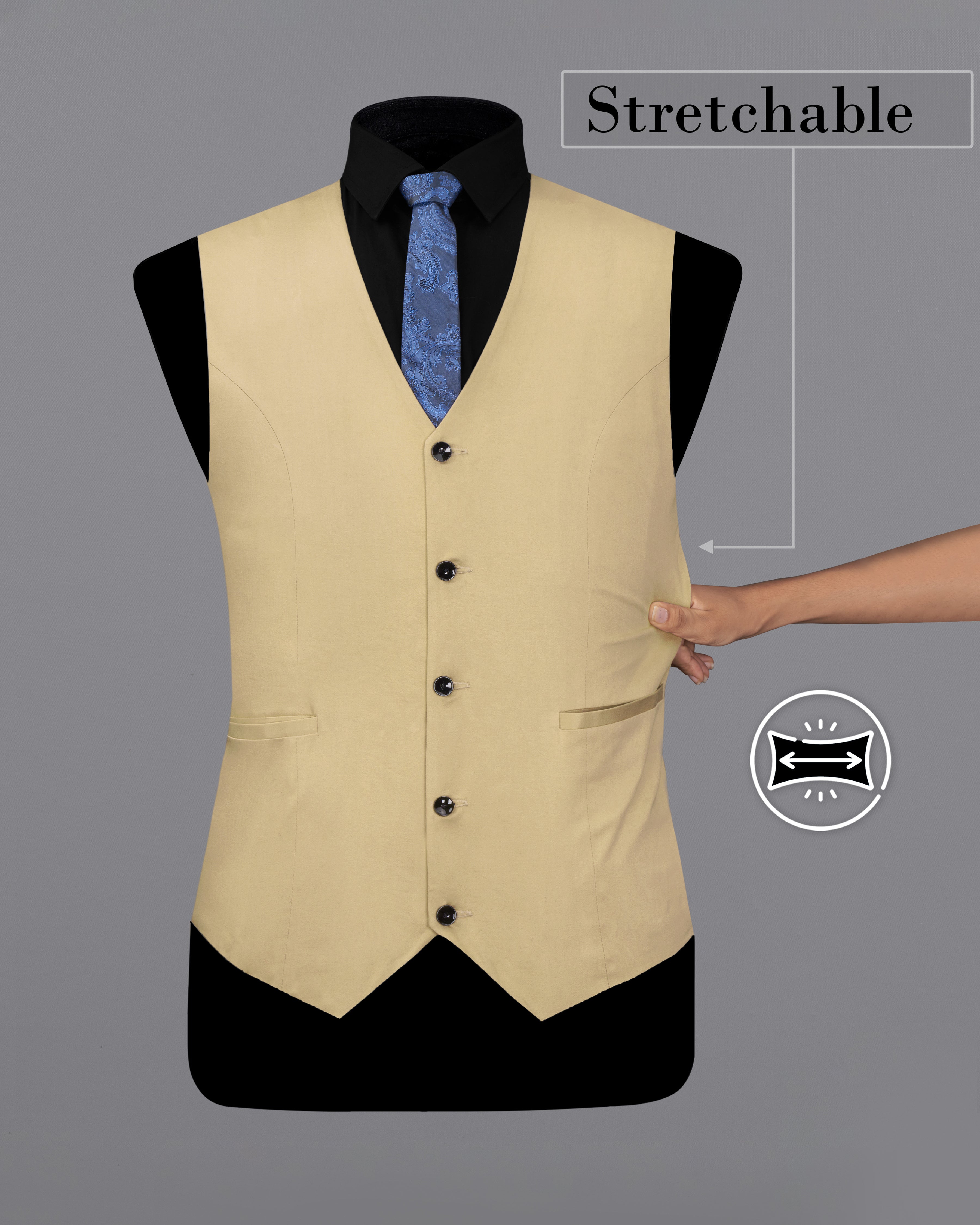 Pavlova Cream Solid Premium Cotton Waistcoat V2647-36, V2647-38, V2647-40, V2647-42, V2647-44, V2647-46, V2647-48, V2647-50, V2647-52, V2647-54, V2647-56, V2647-58, V2647-60