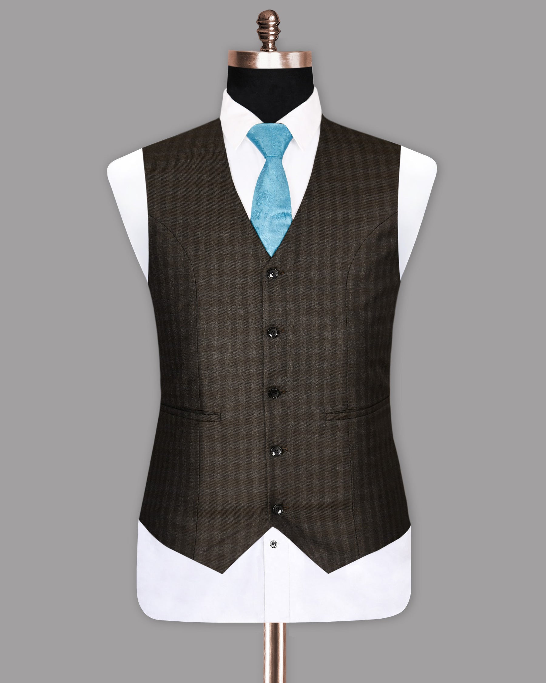 Cocoa Brown Checked Waistcoat V1026-42, V1026-46, V1026-48, V1026-36, V1026-38, V1026-40, V1026-44, V1026-50, V1026-52, V1026-54, V1026-56, V1026-58, V1026-60