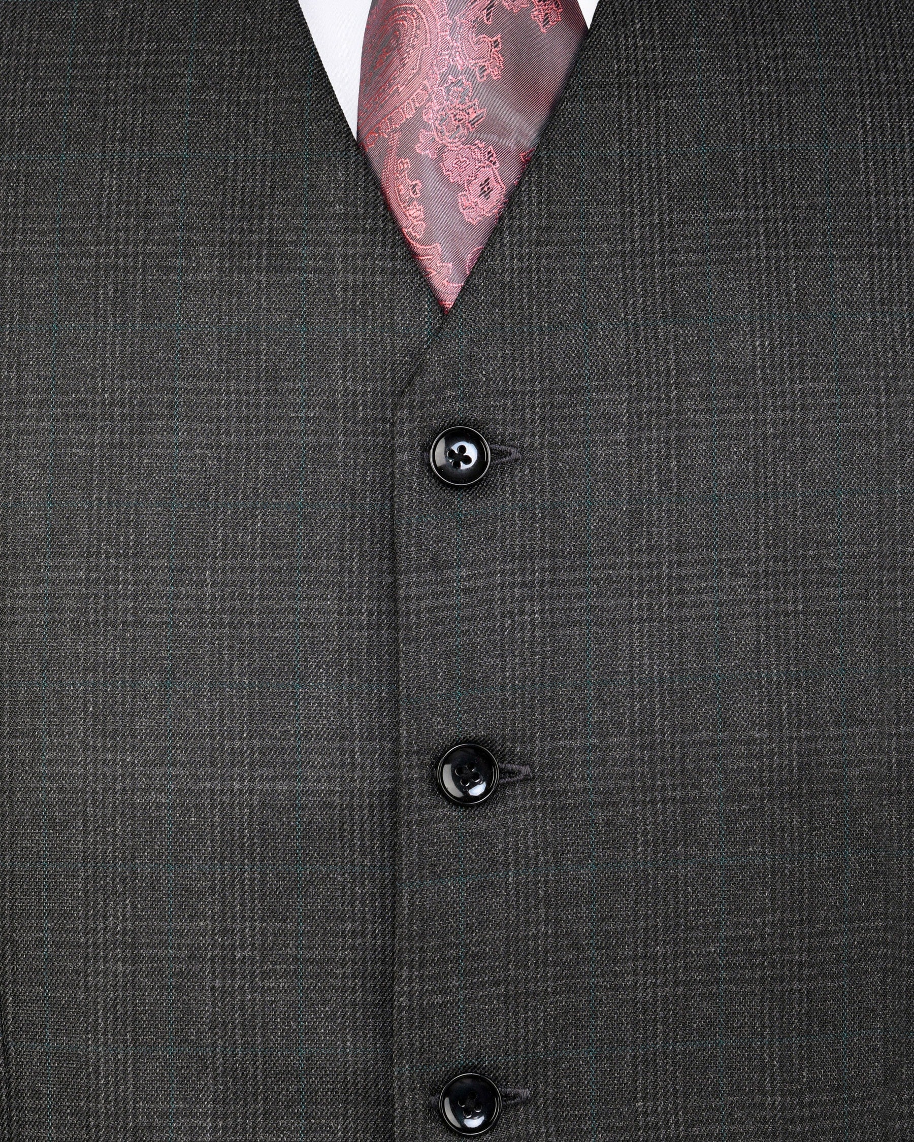 Fuscous Grey Subtle Plaid Waistcoat