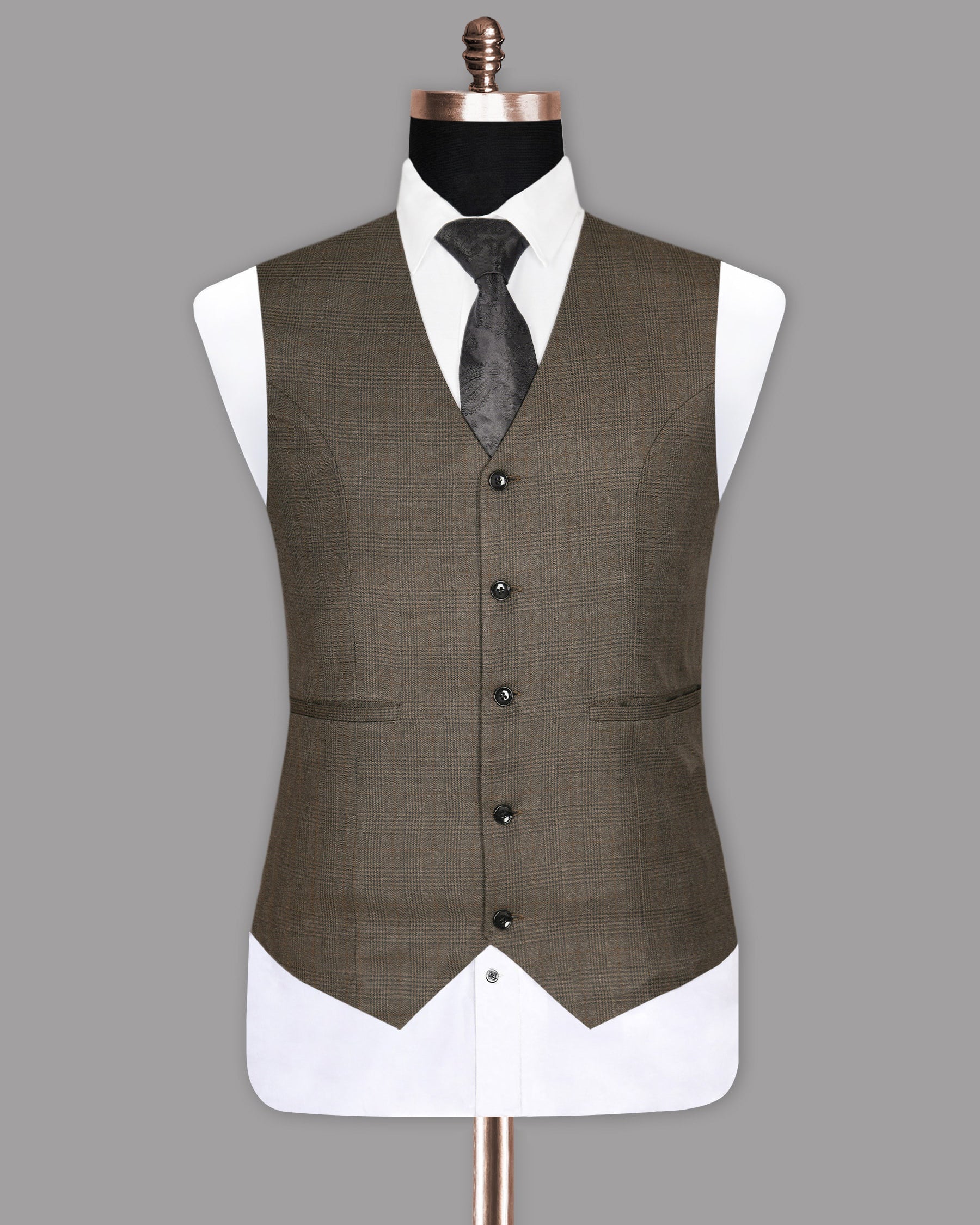 Kilimanjaro Brown subtle Plaid Waistcoat V1048-60, V1048-48, V1048-50, V1048-52, V1048-54, V1048-58, V1048-56, V1048-36, V1048-38, V1048-40, V1048-42, V1048-44, V1048-46