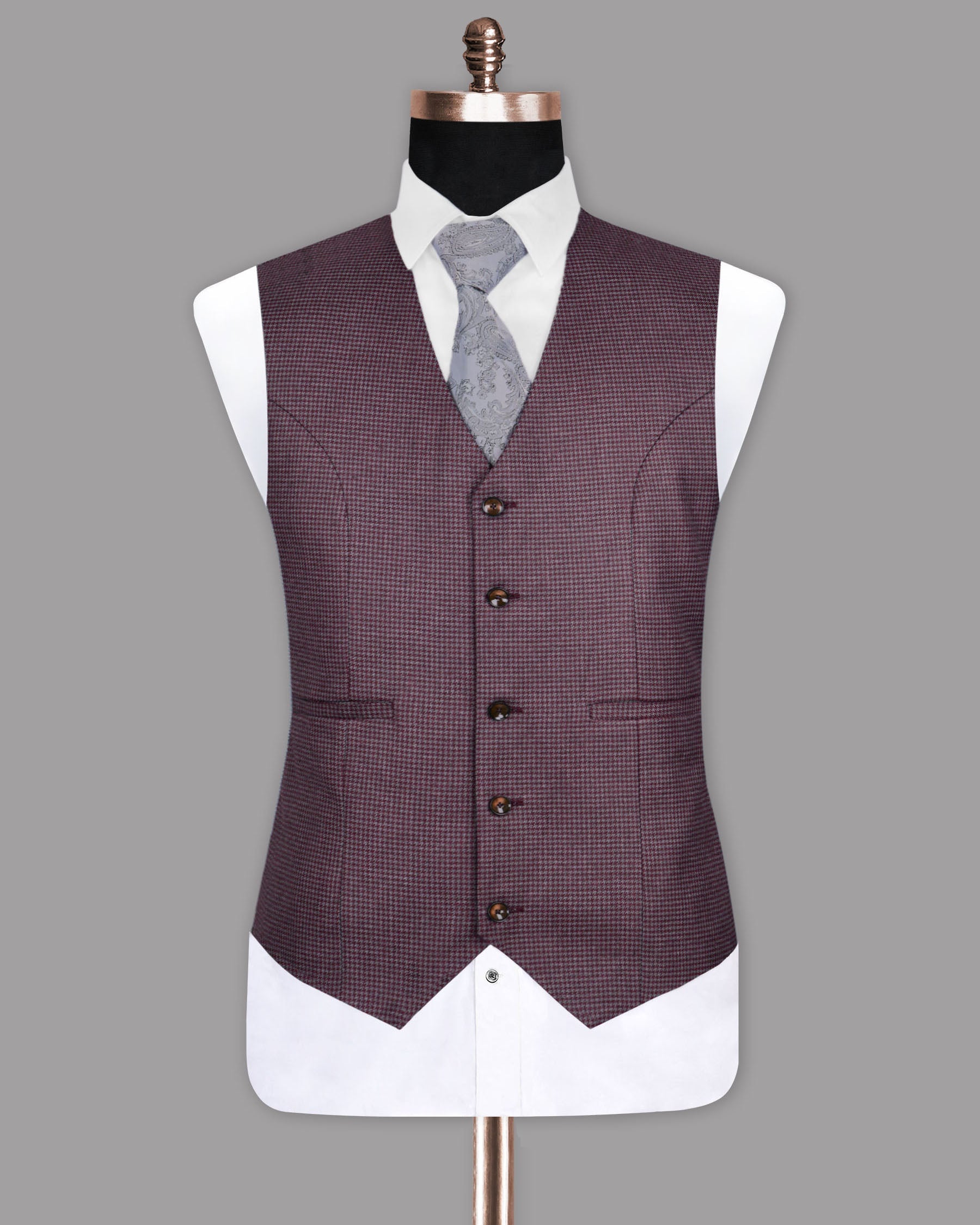 Wine Berry WoolRich Houndstooth Textured Waistcoat V1097-38, V1097-40, V1097-48, V1097-54, V1097-44, V1097-46, V1097-58, V1097-42, V1097-50, V1097-52, V1097-56, V1097-36, V1097-60