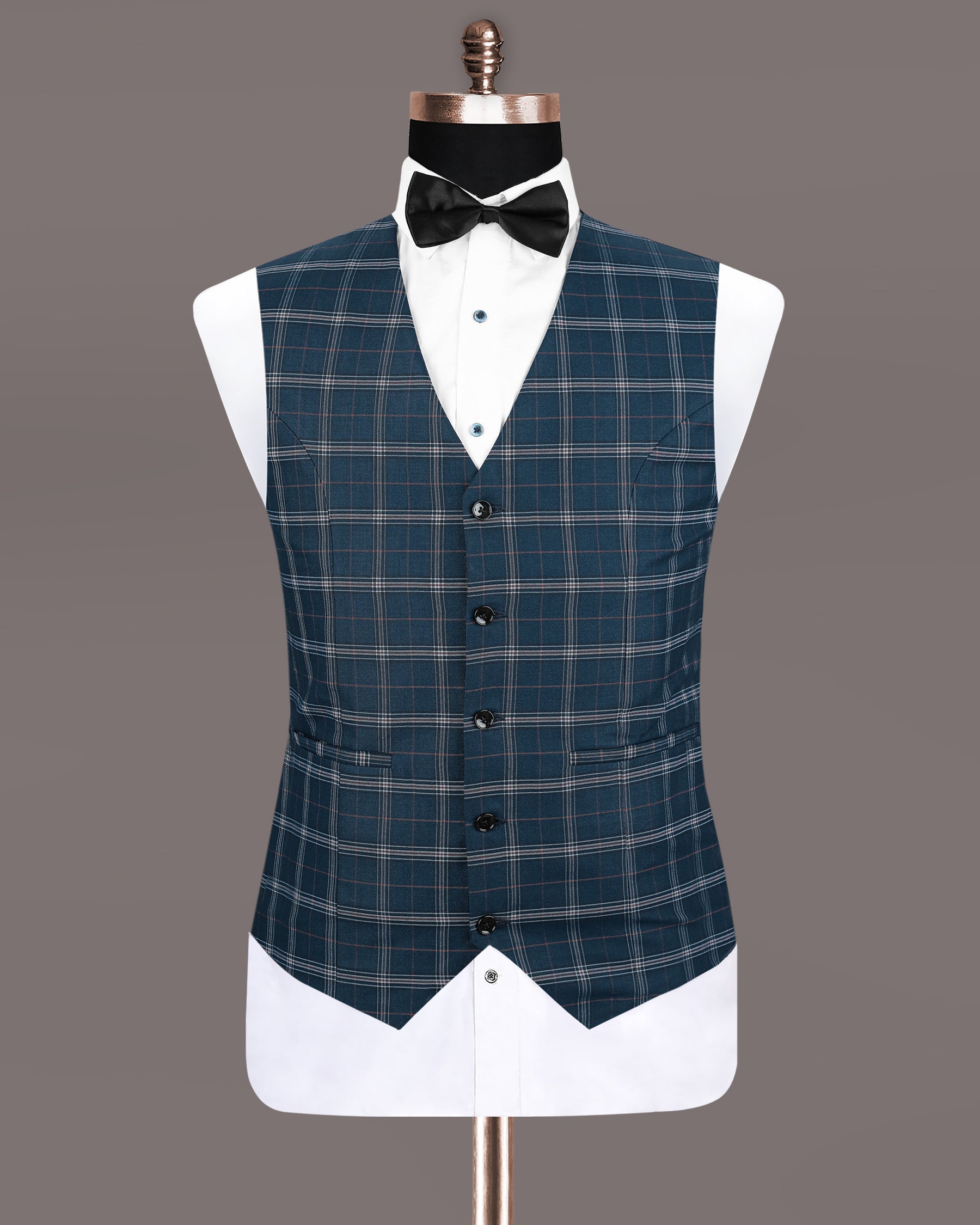 Elephant Blue Windowpane Wool Rich Waistcoat V1192-36, V1192-38, V1192-40, V1192-42, V1192-44, V1192-46, V1192-50, V1192-52, V1192-54, V1192-56, V1192-58, V1192-48, V1192-60