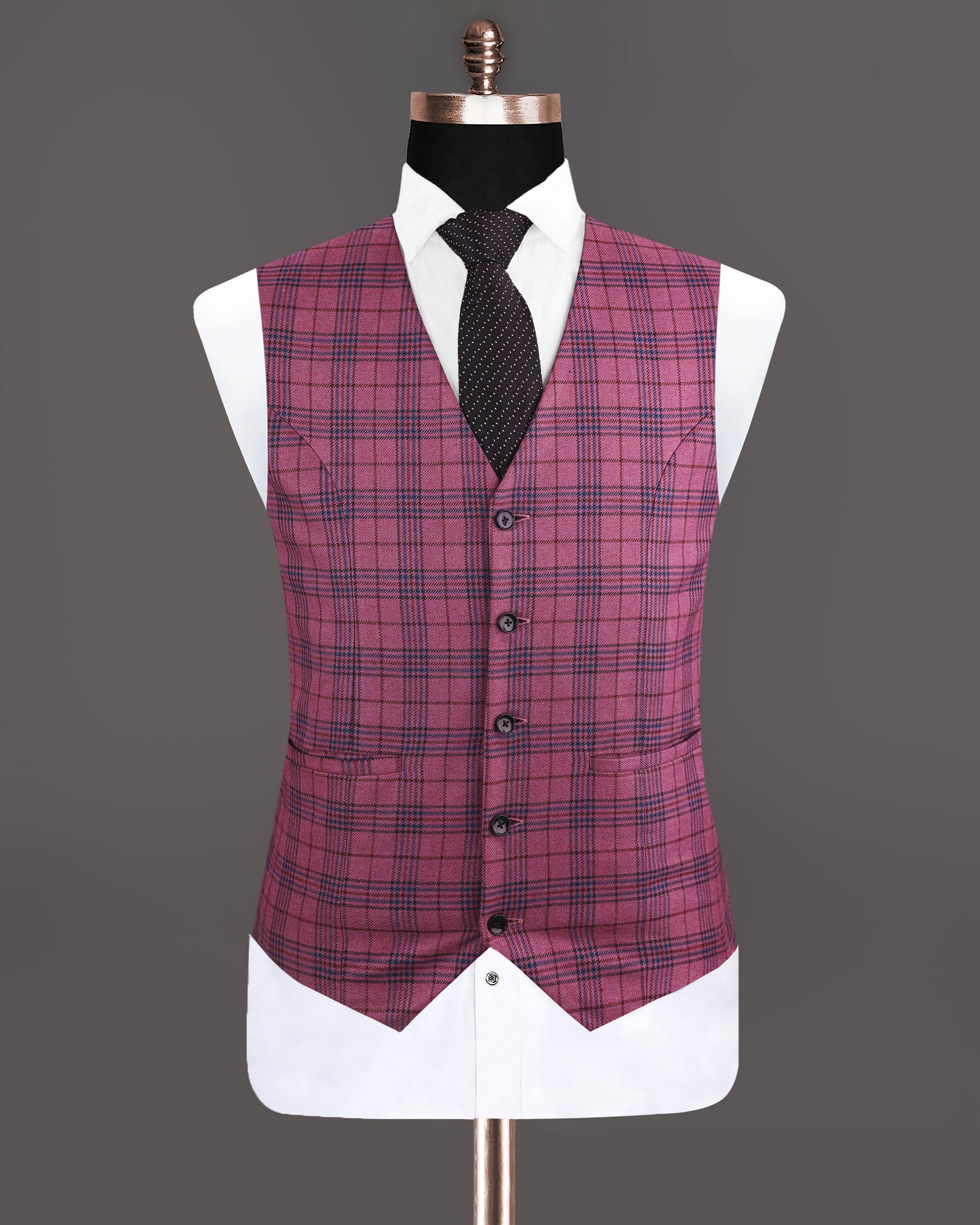 Tapestry Pink Checked Wool Rich Waistcoat V1196-36, V1196-38, V1196-44, V1196-48, V1196-40, V1196-42, V1196-50, V1196-52, V1196-56, V1196-46, V1196-54, V1196-58, V1196-60