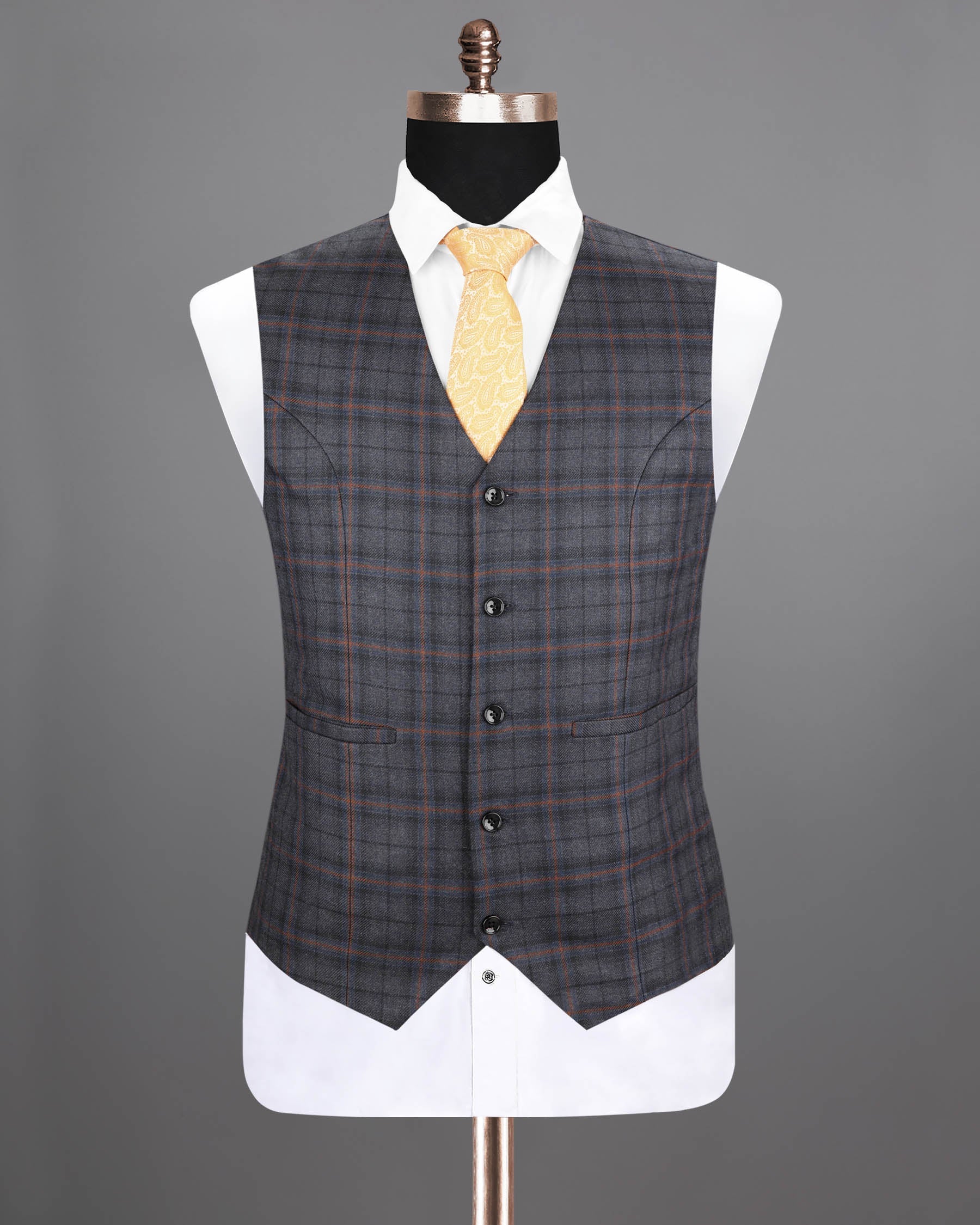 Ninja Grey Windowpane Wool Rich Waistcoat V1211-38, V1211-40, V1211-42, V1211-44, V1211-46, V1211-58, V1211-60, V1211-48, V1211-36, V1211-50, V1211-52, V1211-54, V1211-56