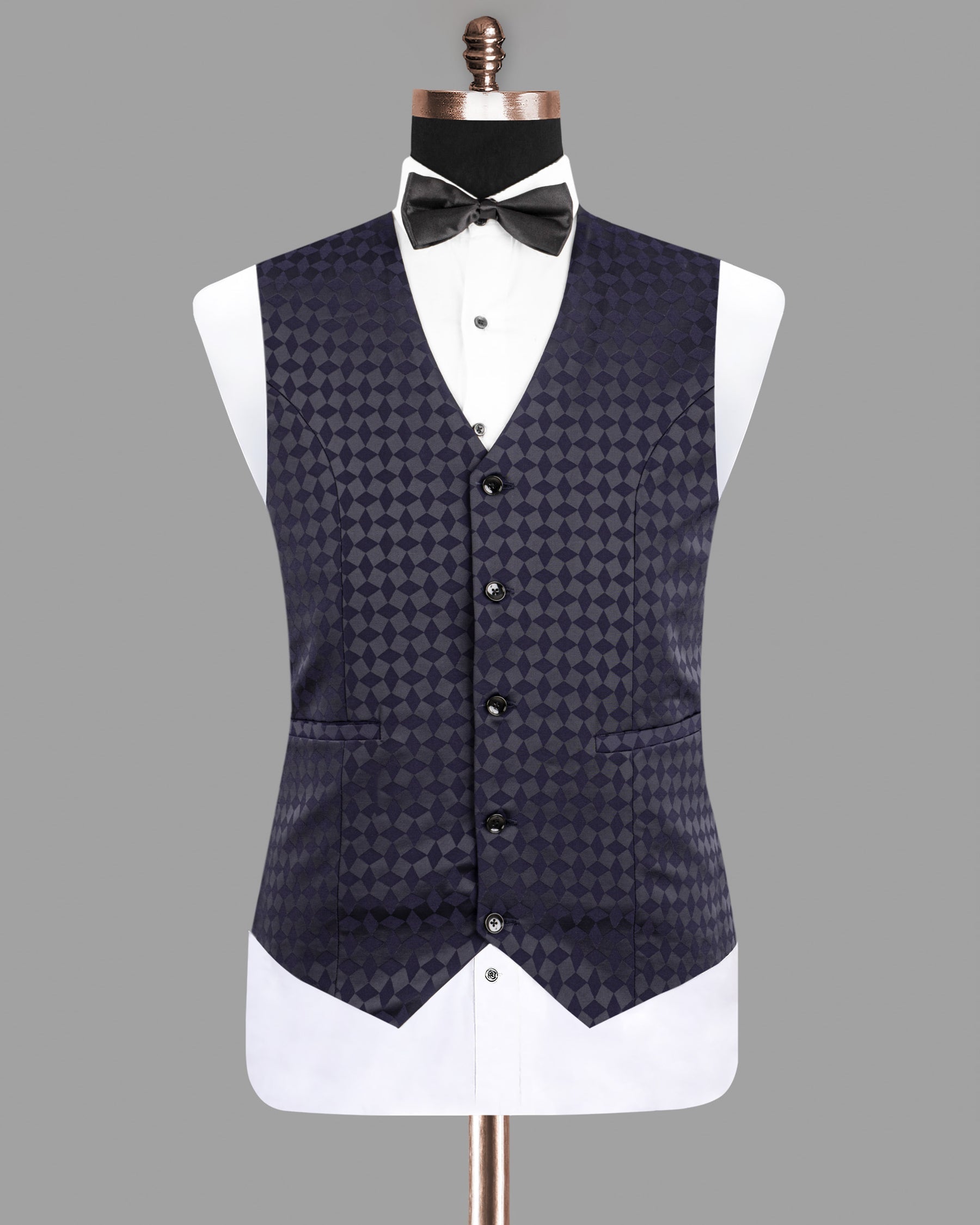 Ship Gray and Charade Blue Diamond Pattern Wool Rich Waistcoat V1218-36, V1218-38, V1218-40, V1218-42, V1218-44, V1218-46, V1218-48, V1218-50, V1218-52, V1218-54, V1218-56, V1218-58, V1218-60