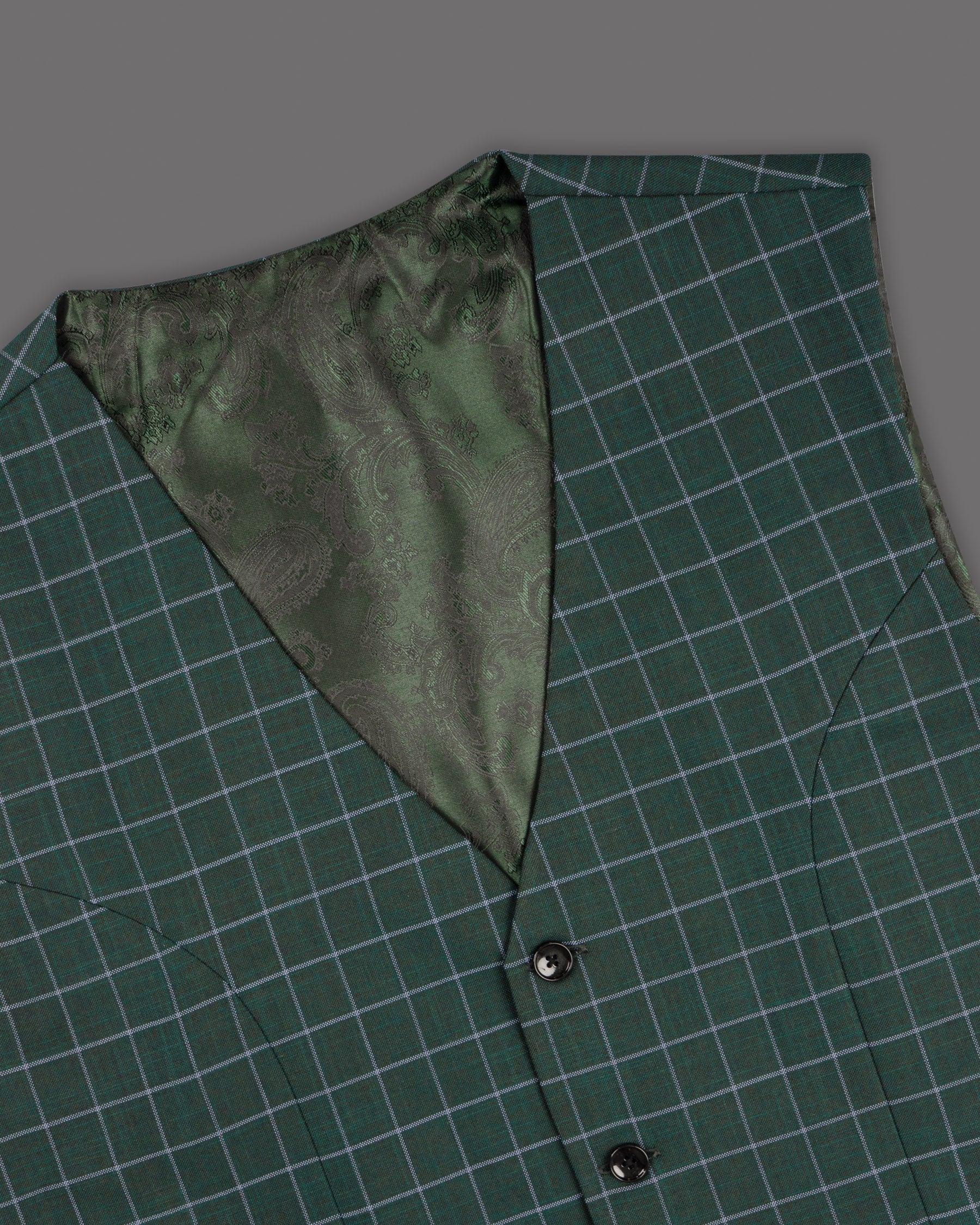 Cable Green Windowpane Wool Rich Waistcoat