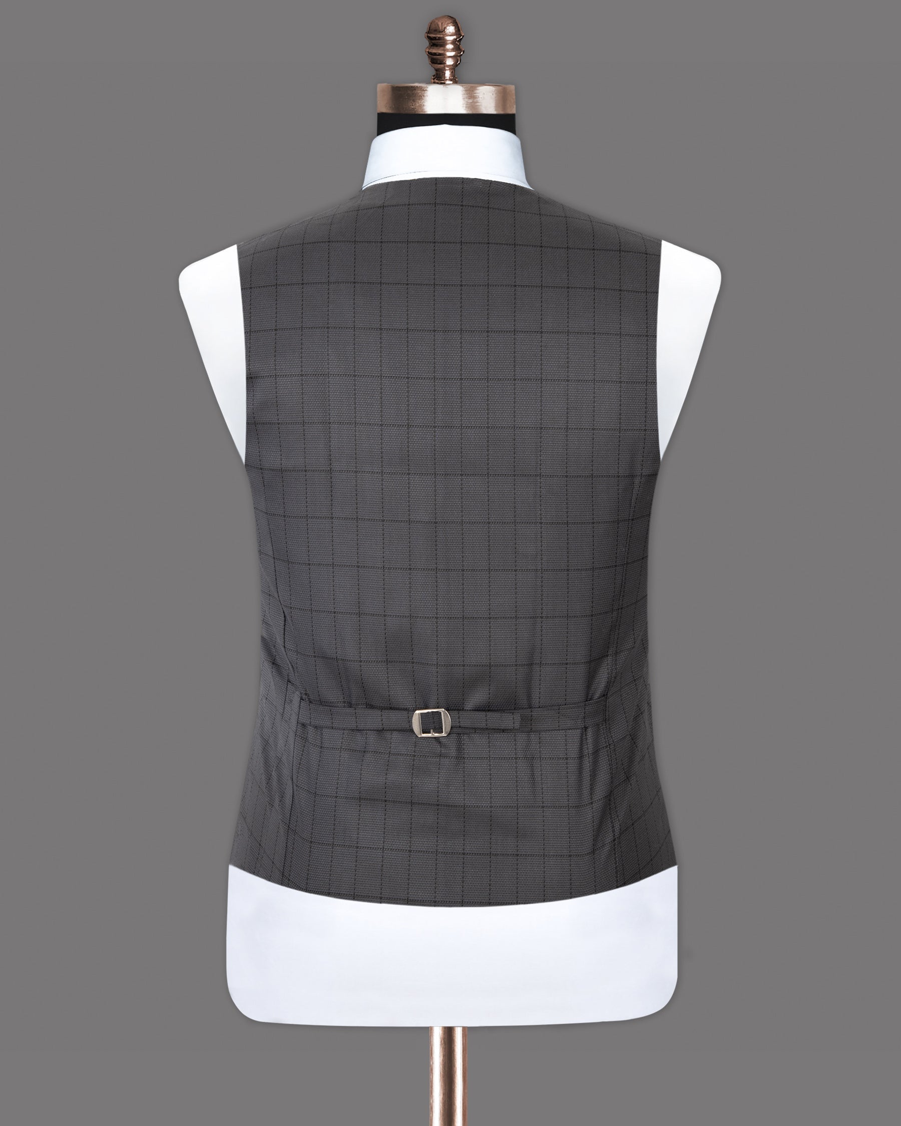 Fuscous Gray Windowpane Wool Rich Waistcoat