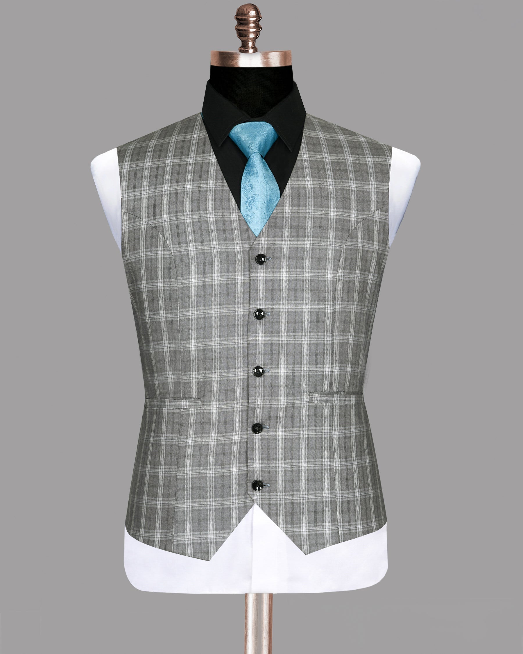 Light Grey Plaid Wool Blend Waistcoat V130-52, V130-46, V130-36, V130-56, V130-58, V130-48, V130-60, V130-42, V130-44, V130-50, V130-38, V130-40, V130-54