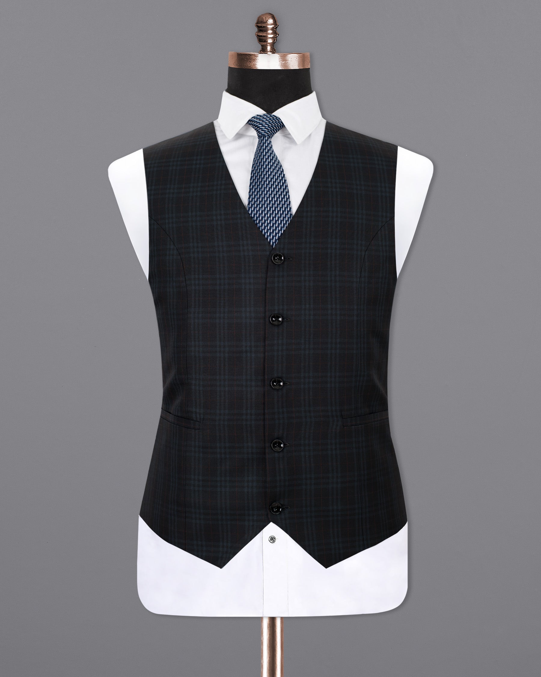 Shark Black Plaid Wool Rich Sports Waistcoat