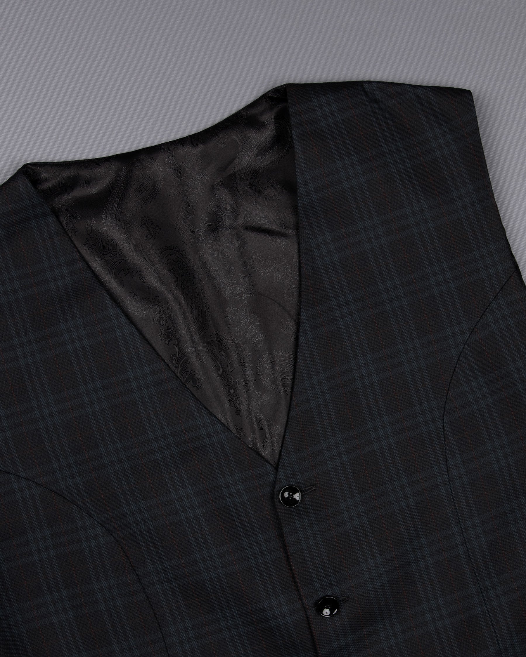 Shark Black Plaid Wool Rich Sports Waistcoat