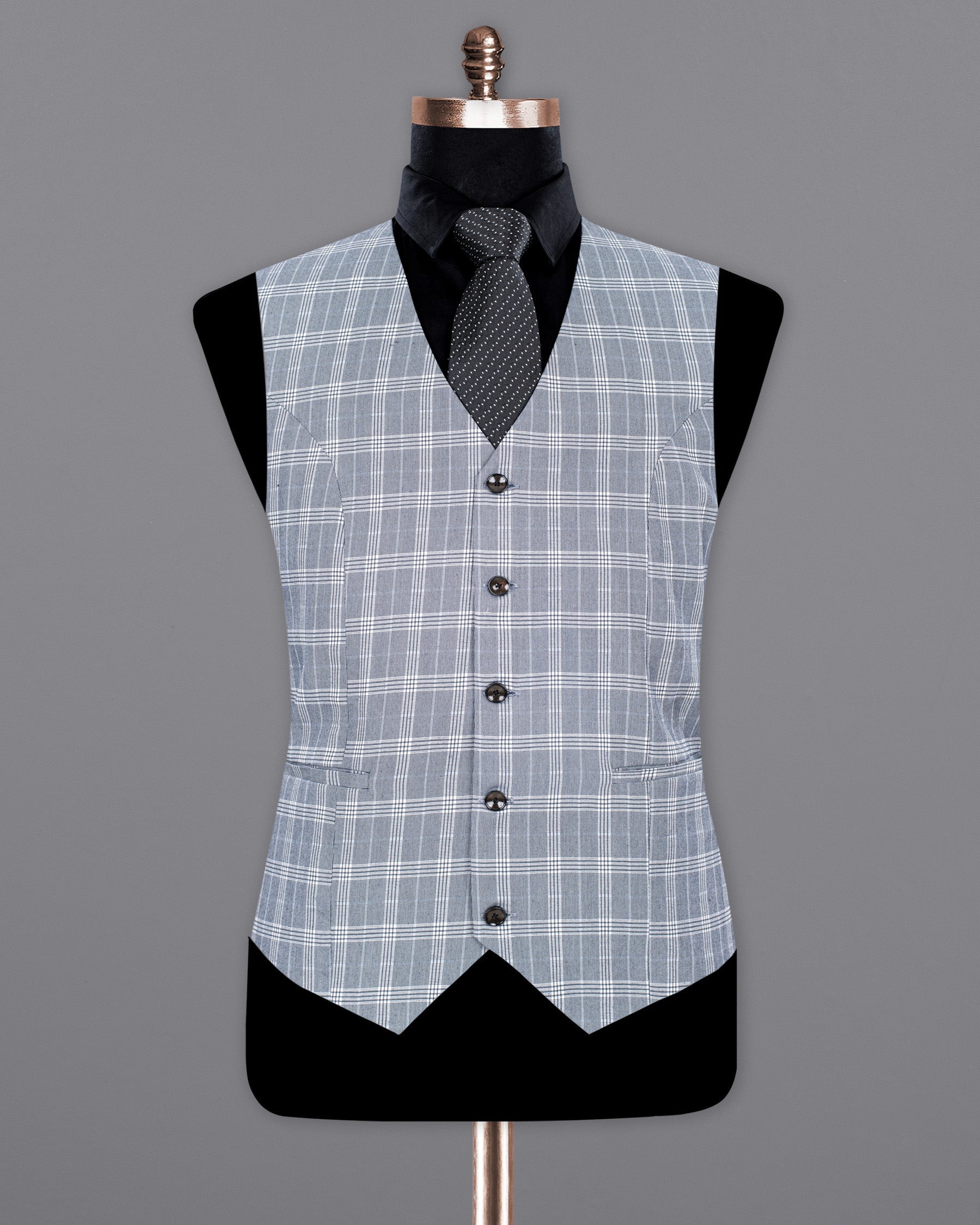 Fiord Grey Plaid Premium Cotton Waistcoat