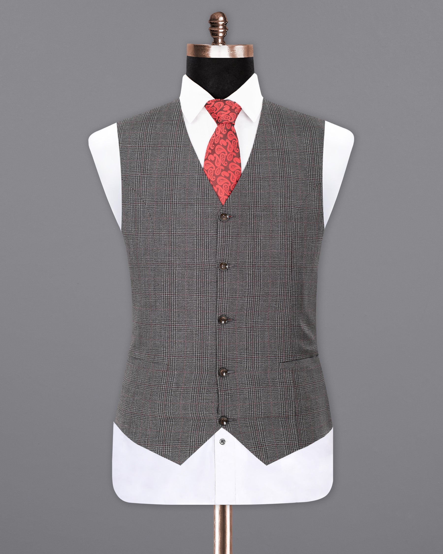 Scorpion Grey Subtle Plaid Wool Rich Waistcoat V1365-36, V1365-38, V1365-40, V1365-42, V1365-44, V1365-46, V1365-48, V1365-50, V1365-52, V1365-54, V1365-56, V1365-58, V1365-60