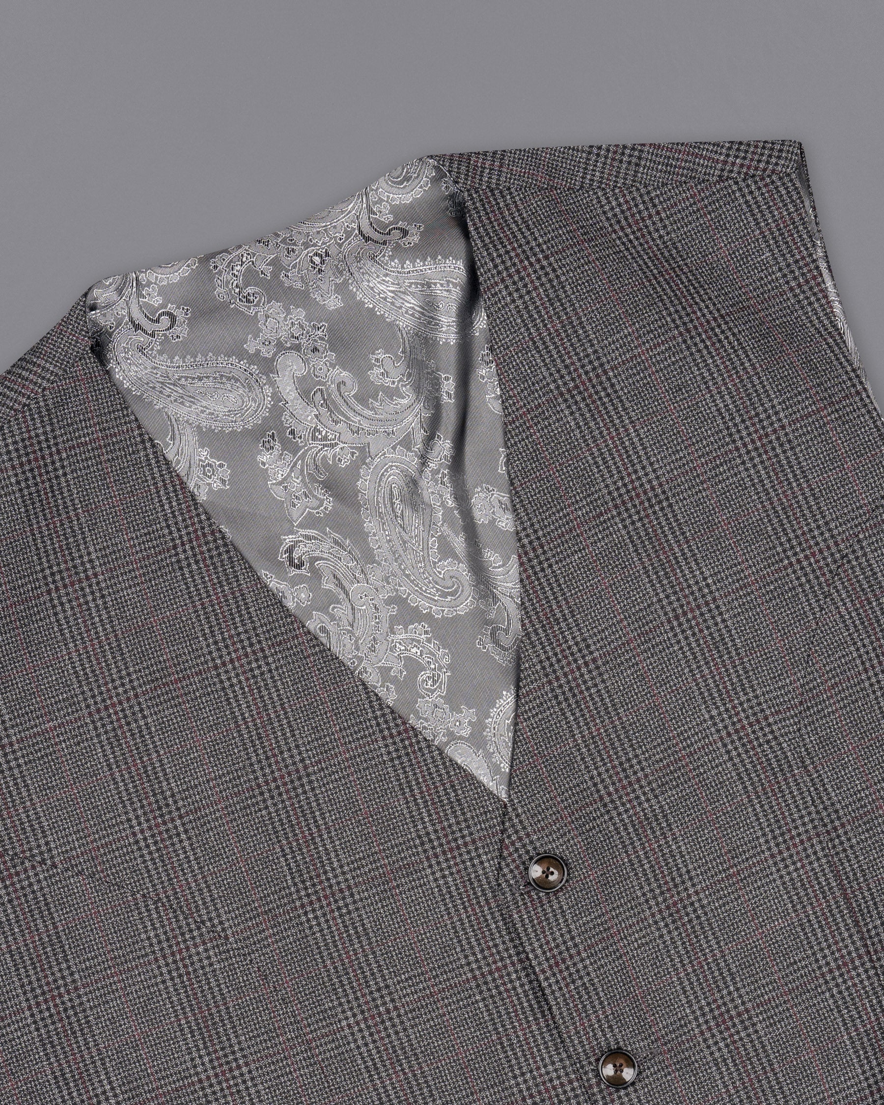 Scorpion Grey Subtle Plaid Wool Rich Waistcoat V1365-36, V1365-38, V1365-40, V1365-42, V1365-44, V1365-46, V1365-48, V1365-50, V1365-52, V1365-54, V1365-56, V1365-58, V1365-60