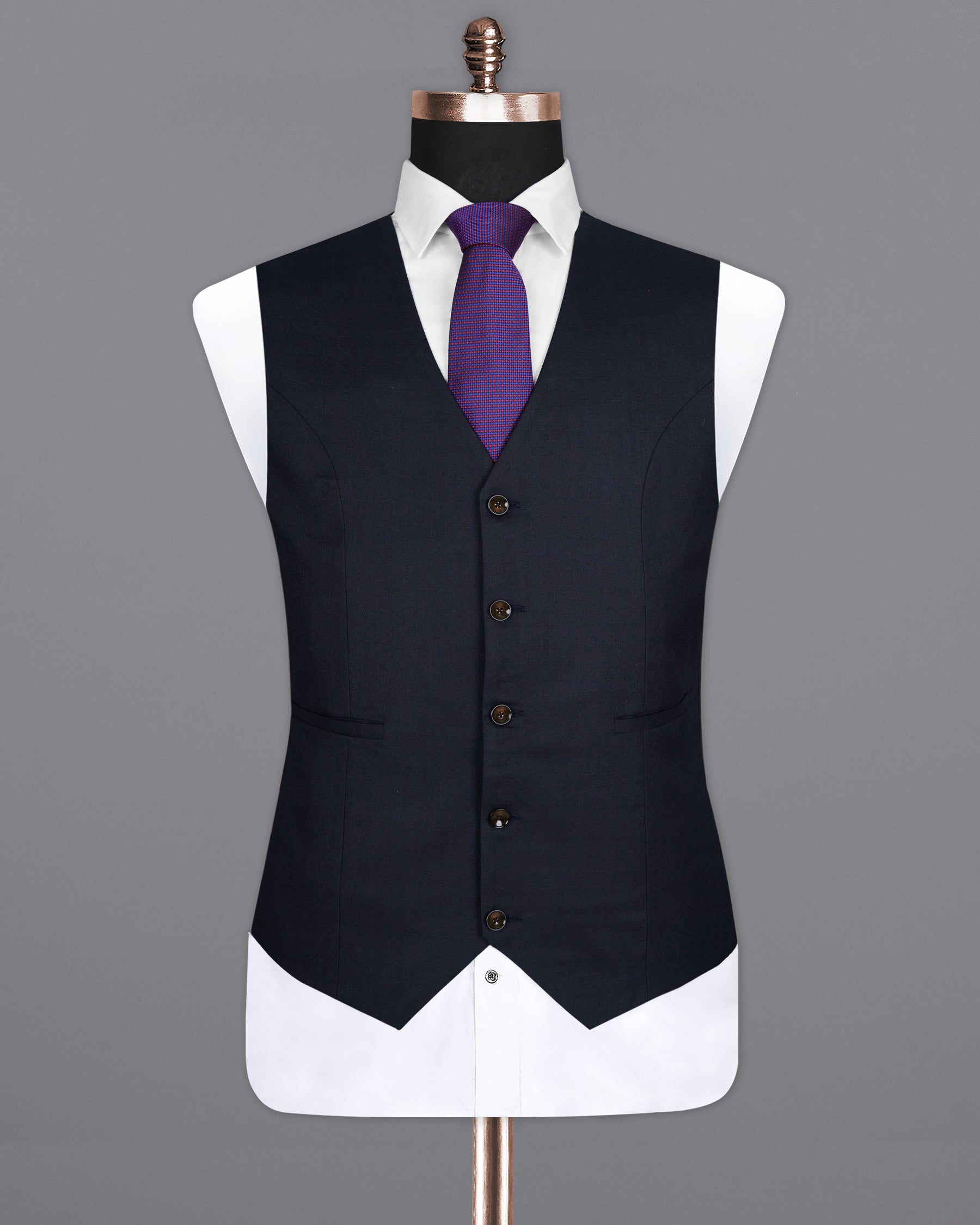 Navy Blue Subtle Textured Wool Rich Waistcoat V1378-36, V1378-38, V1378-40, V1378-42, V1378-44, V1378-46, V1378-48, V1378-50, V1378-52, V1378-54, V1378-56, V1378-58, V1378-60