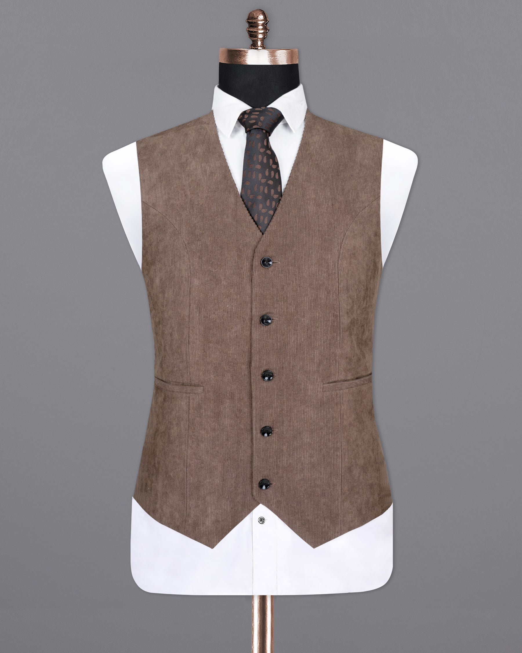 Sandstone Brown Striped Corduroy Premium Cotton Waistcoat V1389-36, V1389-38, V1389-40, V1389-42, V1389-44, V1389-46, V1389-48, V1389-50, V1389-52, V1389-54, V1389-56, V1389-58, V1389-60