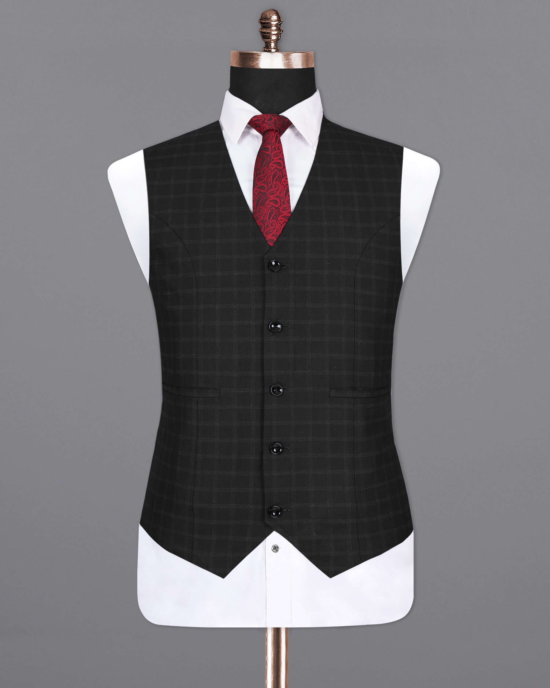 Bunker Black Windowpane Wool Rich Waistcoat V1396-36, V1396-38, V1396-40, V1396-42, V1396-44, V1396-46, V1396-48, V1396-50, V1396-52, V1396-54, V1396-56, V1396-58, V1396-60