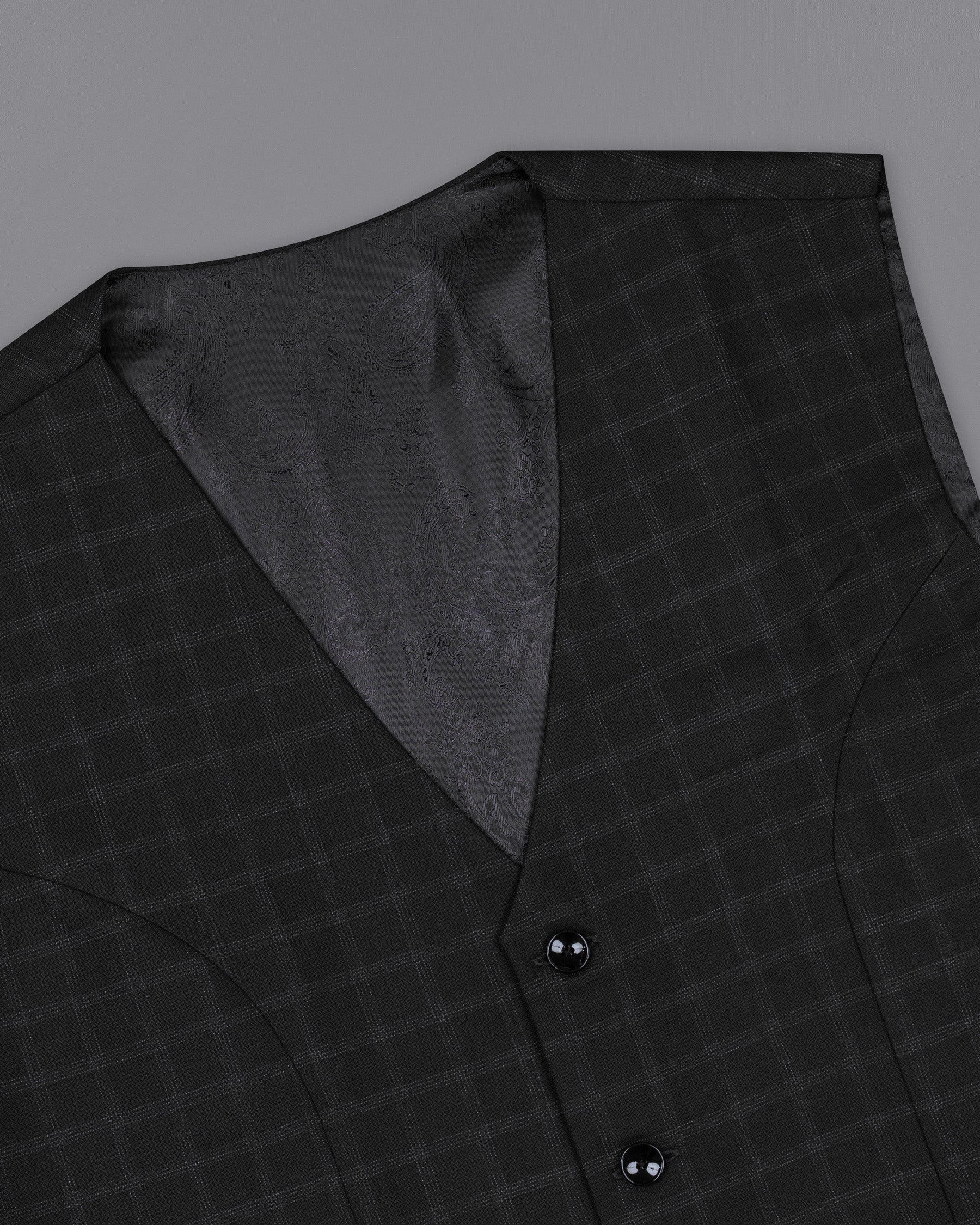 Bunker Black Windowpane Wool Rich Waistcoat V1396-36, V1396-38, V1396-40, V1396-42, V1396-44, V1396-46, V1396-48, V1396-50, V1396-52, V1396-54, V1396-56, V1396-58, V1396-60