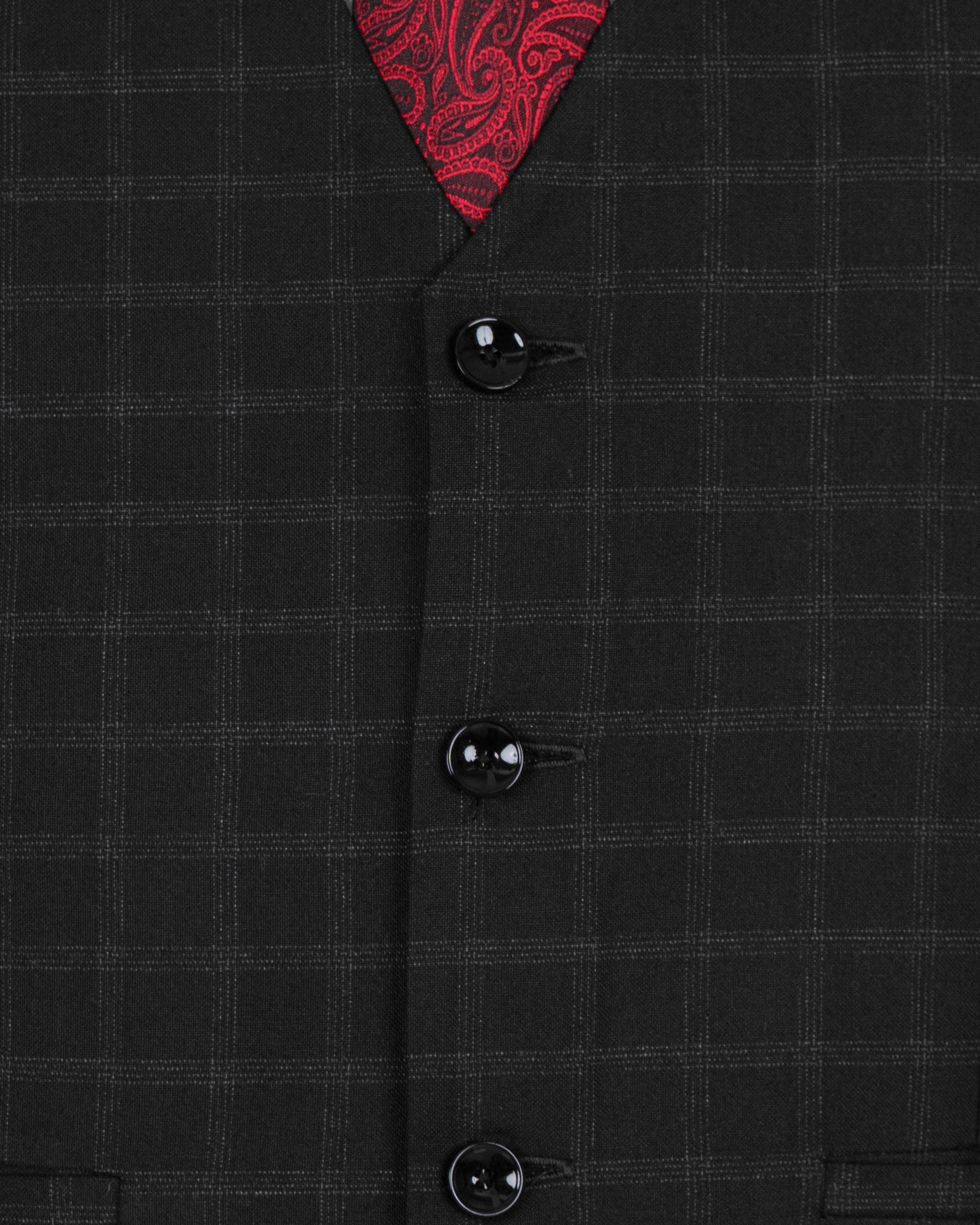 Bunker Black Windowpane Wool Rich Waistcoat V1396-36, V1396-38, V1396-40, V1396-42, V1396-44, V1396-46, V1396-48, V1396-50, V1396-52, V1396-54, V1396-56, V1396-58, V1396-60