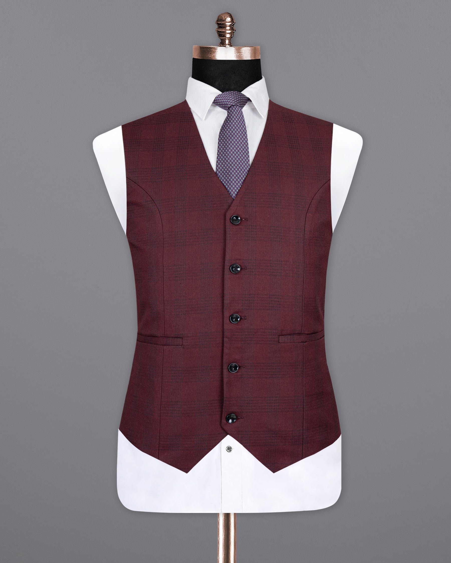 Buccaneer Burgundy Plaid Wool Rich Waistcoat V1414-36, V1414-38, V1414-40, V1414-42, V1414-44, V1414-46, V1414-48, V1414-50, V1414-52, V1414-54, V1414-56, V1414-58, V1414-60