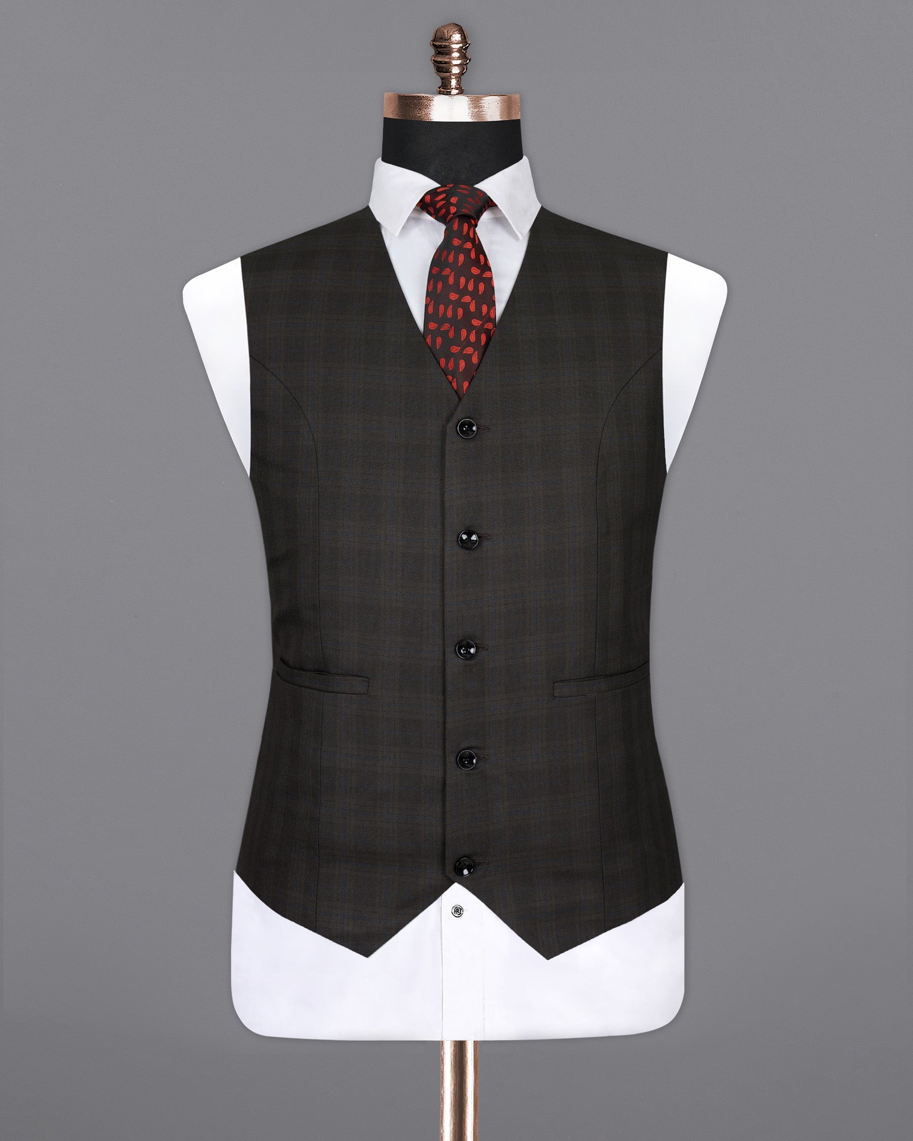 Thunder brown Plaid Wool Rich Waistcoat V1424-36, V1424-38, V1424-40, V1424-42, V1424-44, V1424-46, V1424-48, V1424-50, V1424-52, V1424-54, V1424-56, V1424-58, V1424-60