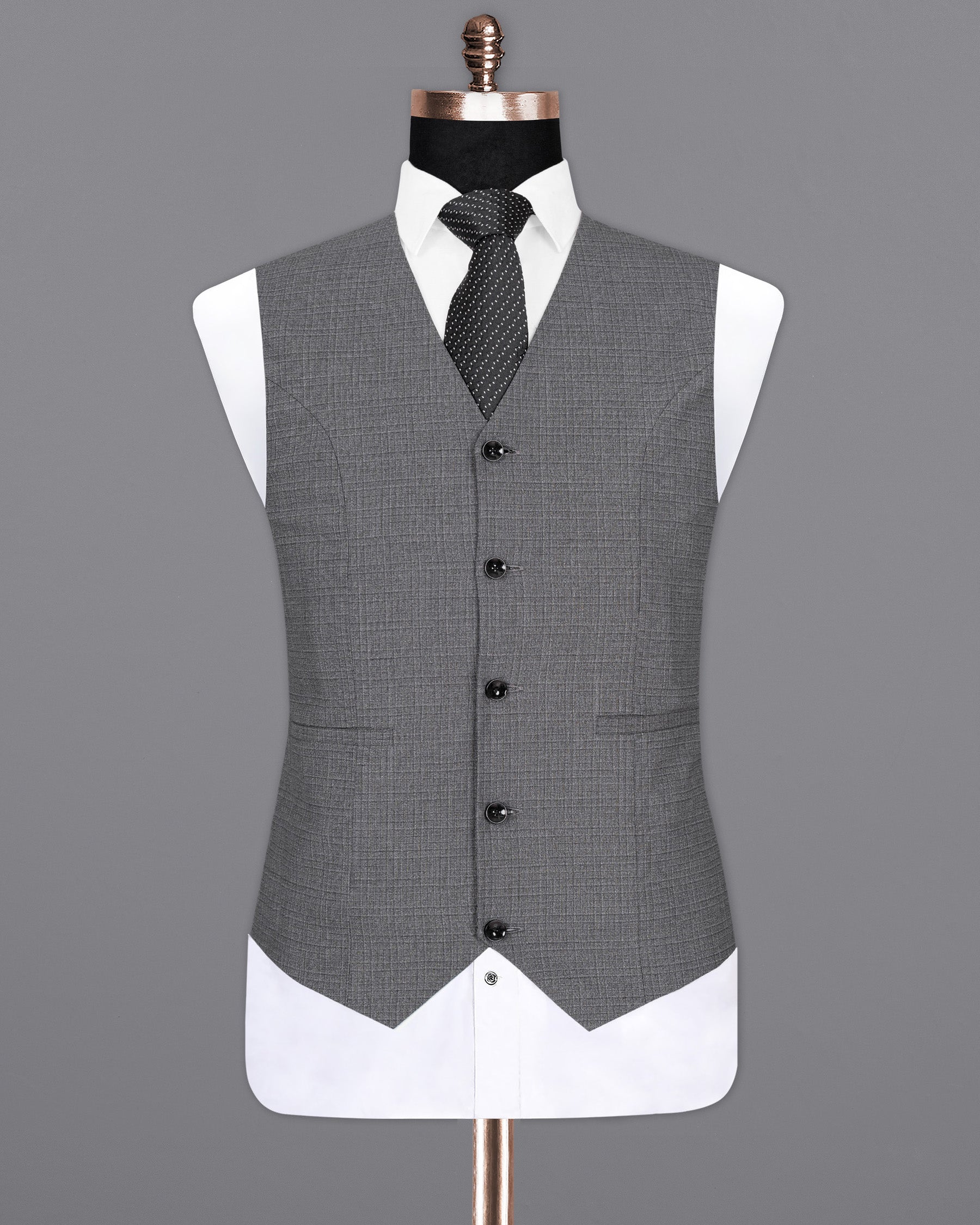 Fuscous Gray Chequered Wool Rich Waistcoat V1448-36, V1448-38, V1448-40, V1448-42, V1448-44, V1448-46, V1448-48, V1448-50, V1448-52, V1448-54, V1448-56, V1448-58, V1448-60