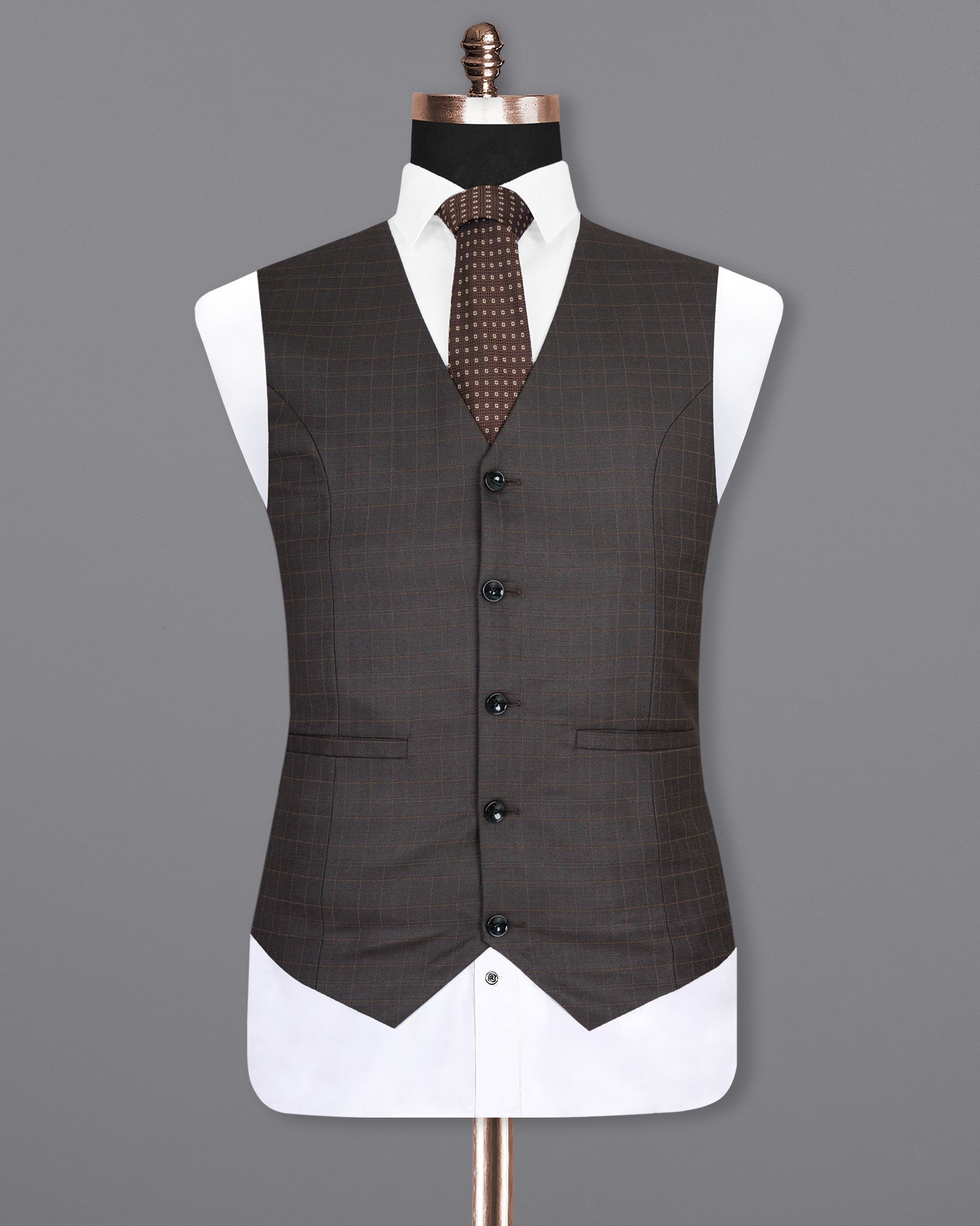 Brown Plaid Wool Rich Waistcoat V1465-36, V1465-38, V1465-40, V1465-42, V1465-44, V1465-46, V1465-48, V1465-50, V1465-52, V1465-54, V1465-56, V1465-58, V1465-60