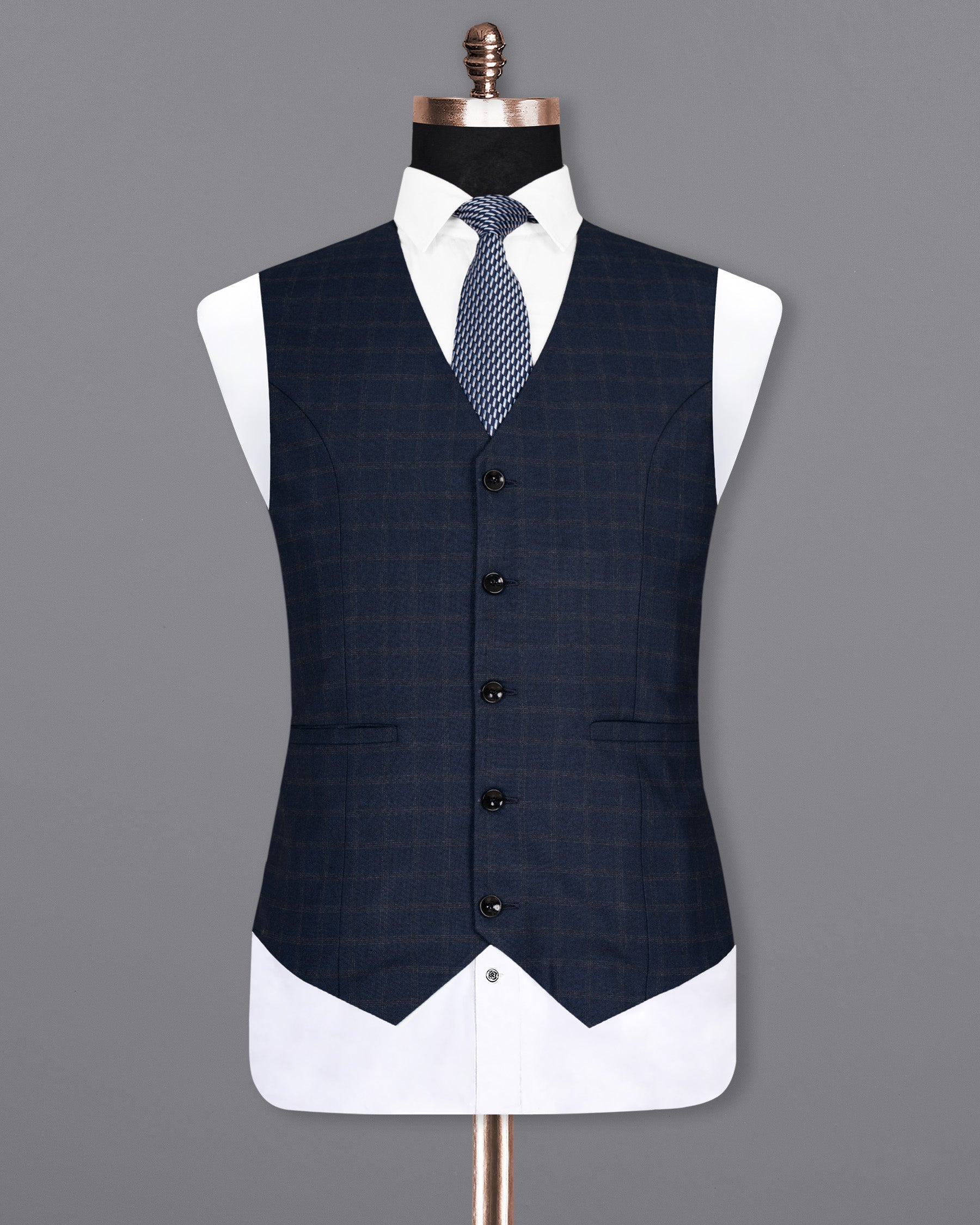 Ebony Clay Windowpane Wool Rich Waistcoat V1471-36, V1471-38, V1471-40, V1471-42, V1471-44, V1471-46, V1471-48, V1471-50, V1471-52, V1471-54, V1471-56, V1471-58, V1471-60