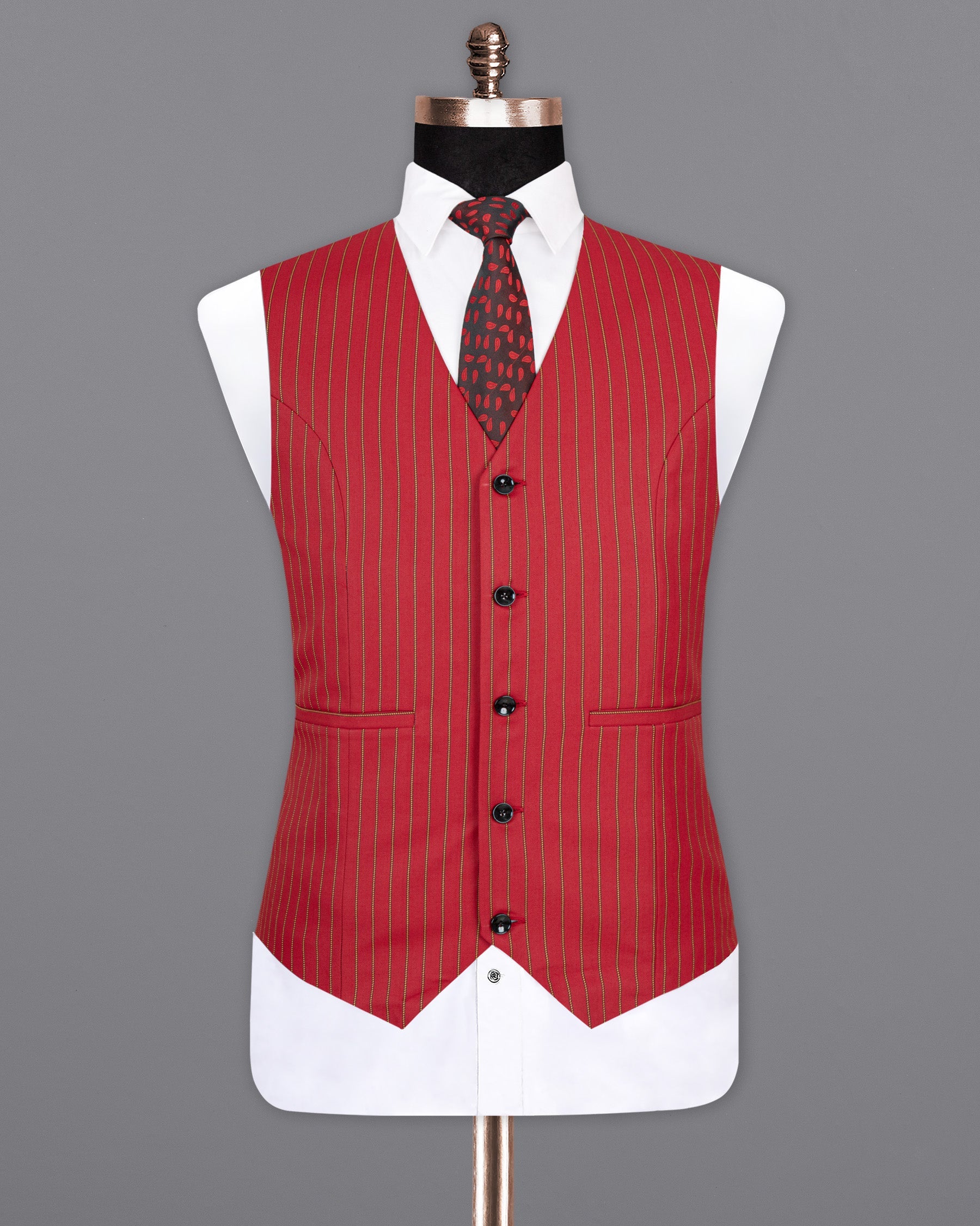 Medium Carmine Red Striped Wool Rich Waistcoat V1505-36, V1505-38, V1505-40, V1505-42, V1505-44, V1505-46, V1505-48, V1505-50, V1505-52, V1505-54, V1505-56, V1505-58, V1505-60