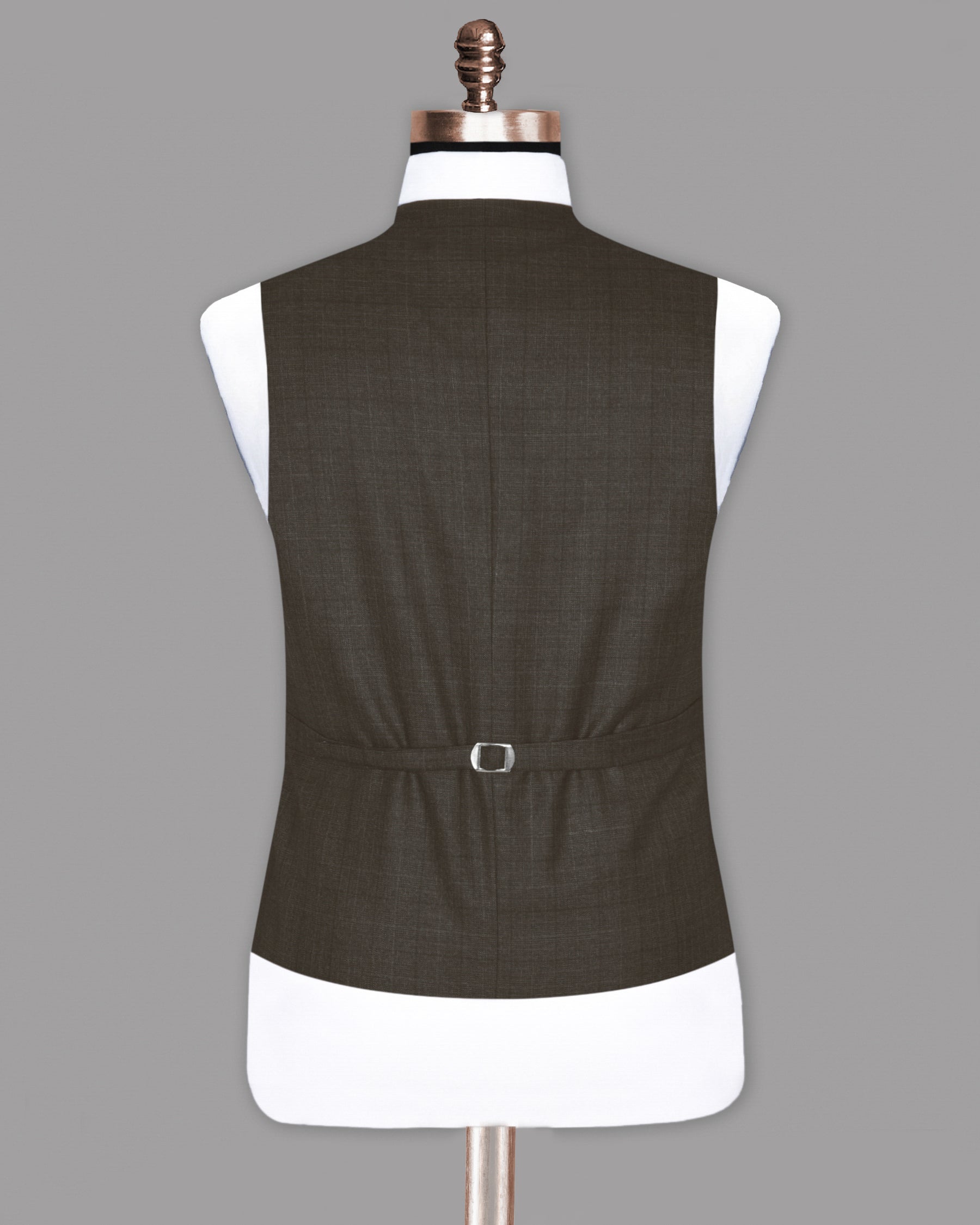 Brown Subtle Plaid Wool Blend Double Breasted Waistcoat